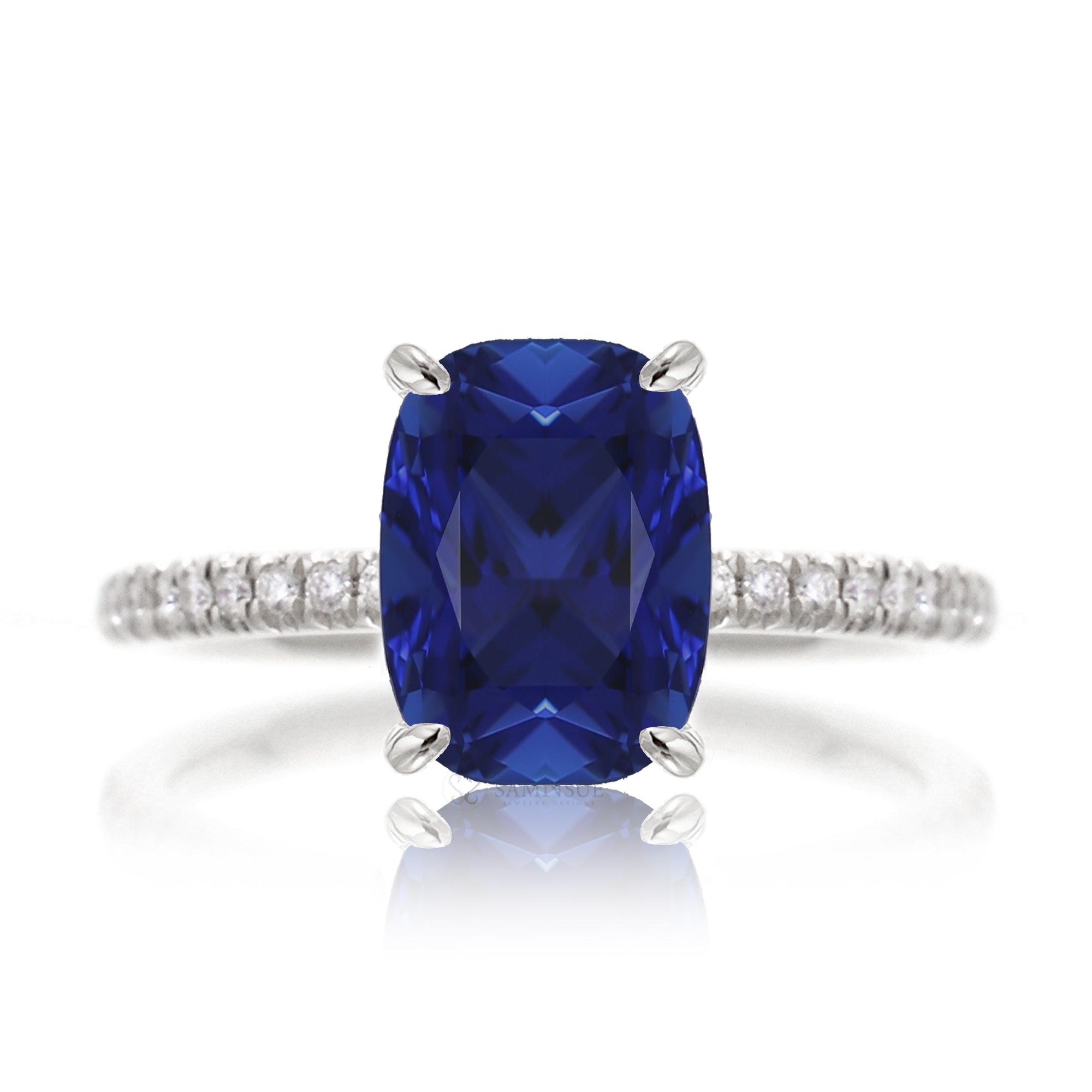 Cushion fashion cut sapphire engagement ring