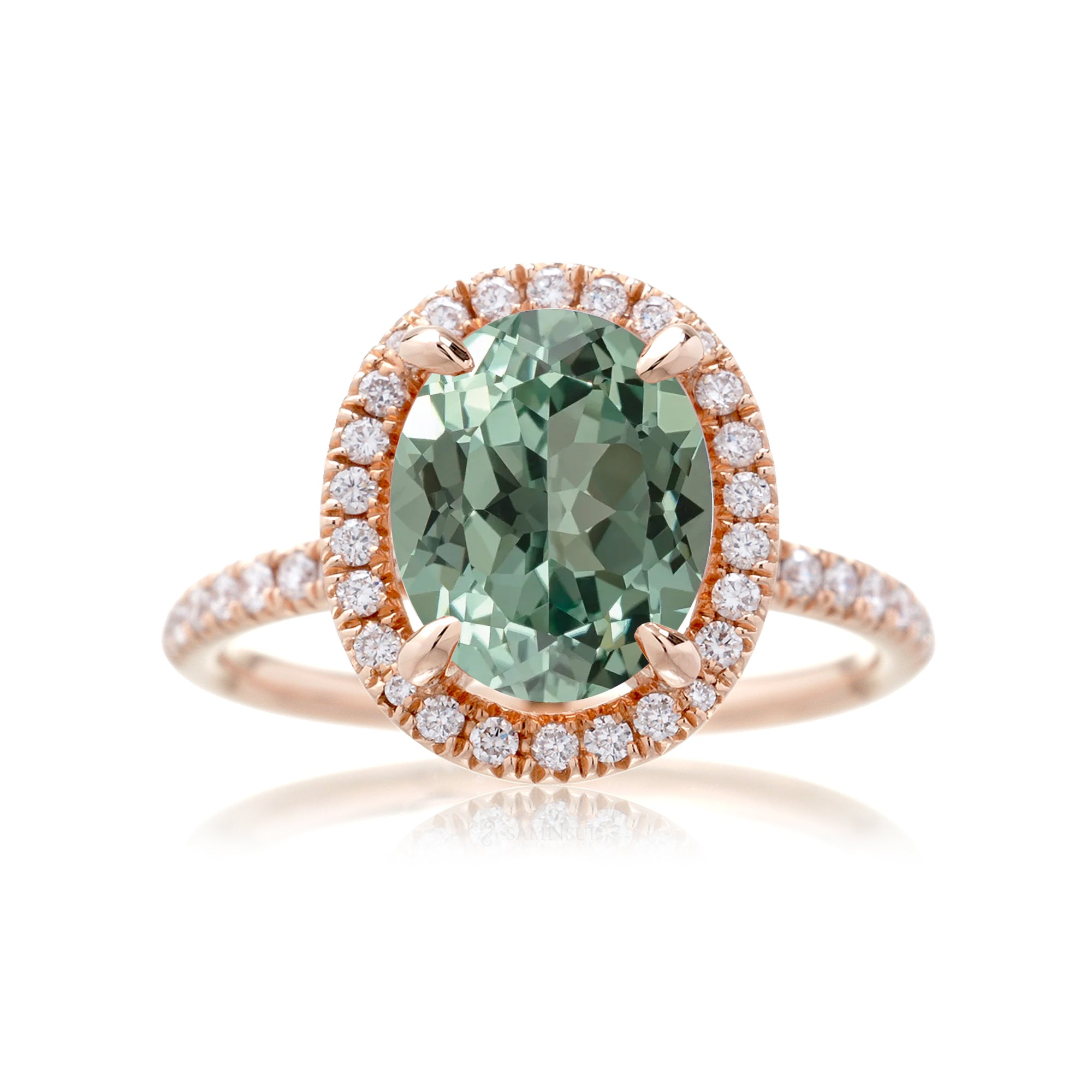 Blue green sapphire hot sale rose gold ring