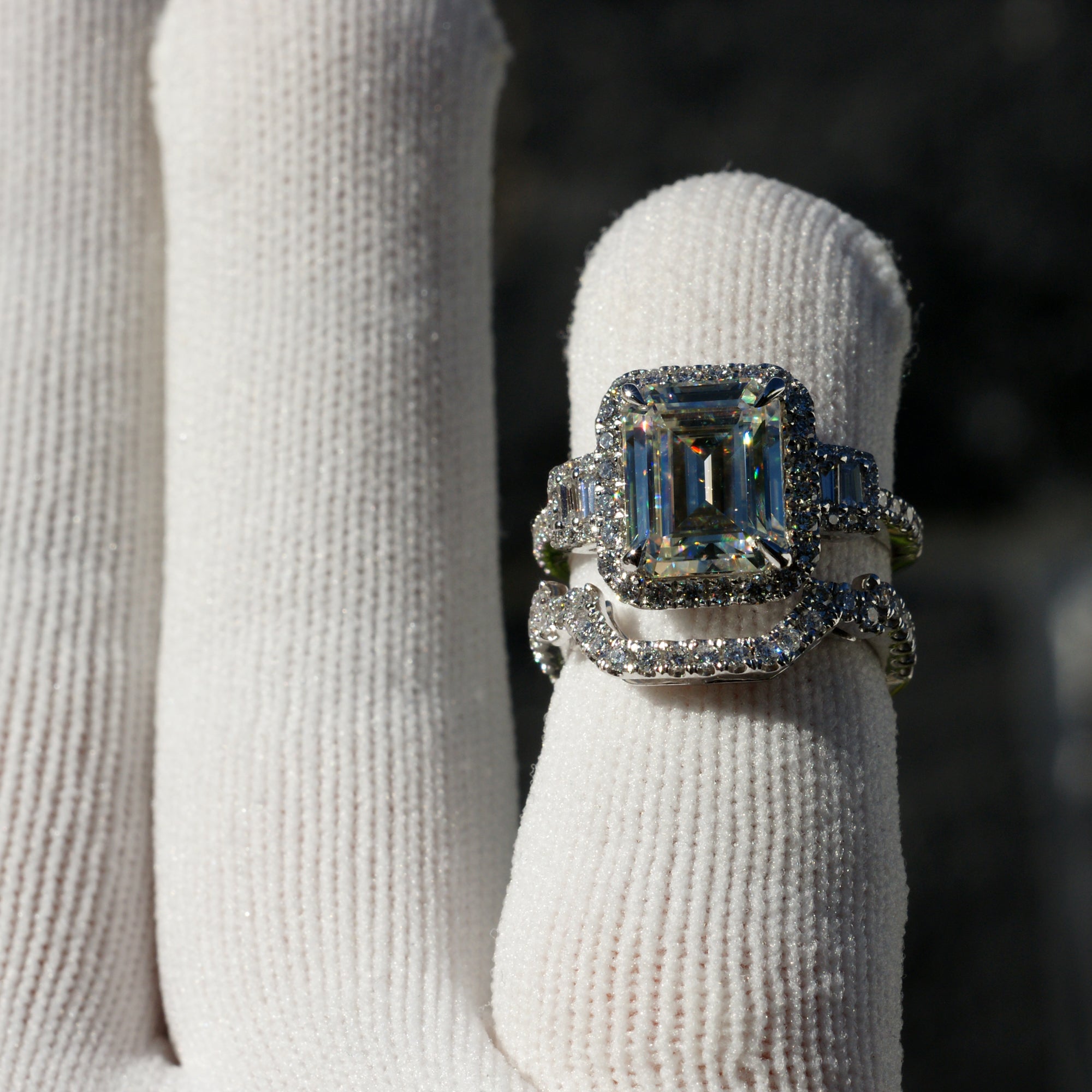 Emerald moissanite engagement on sale ring