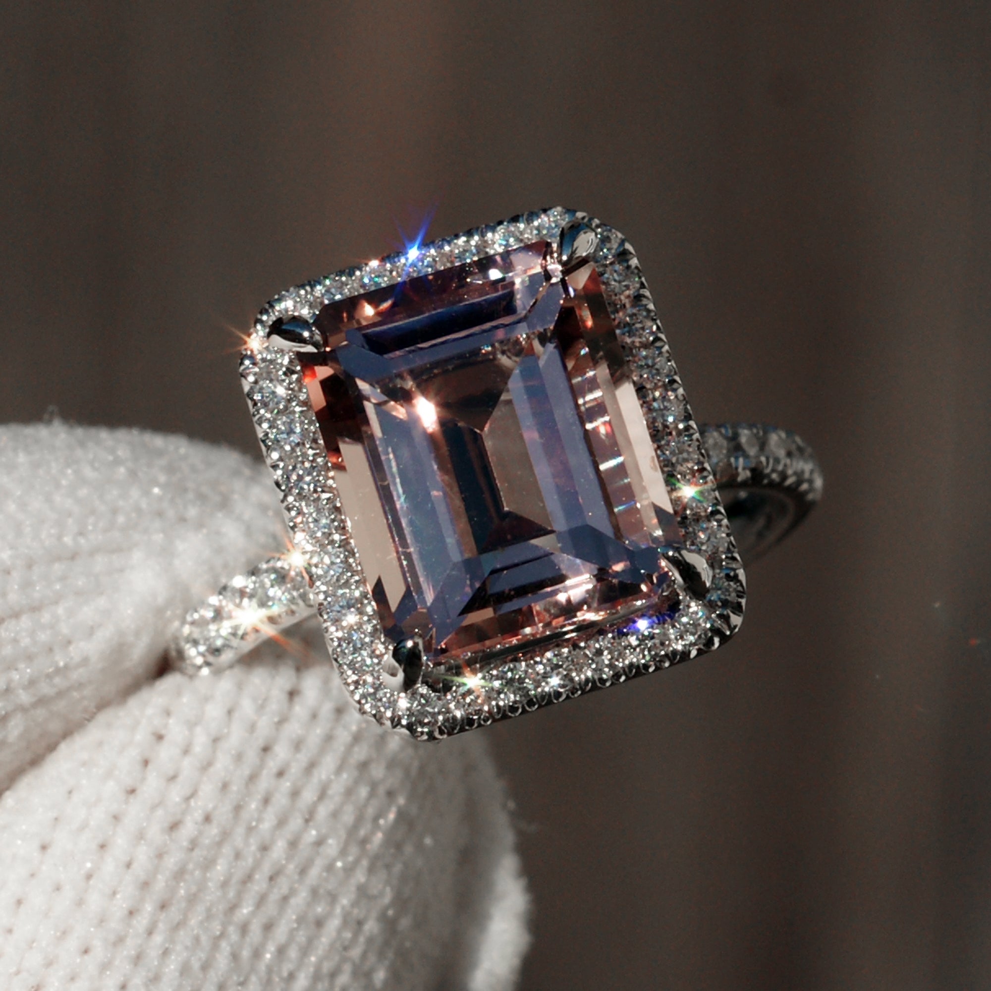 Morganite emerald deals cut ring