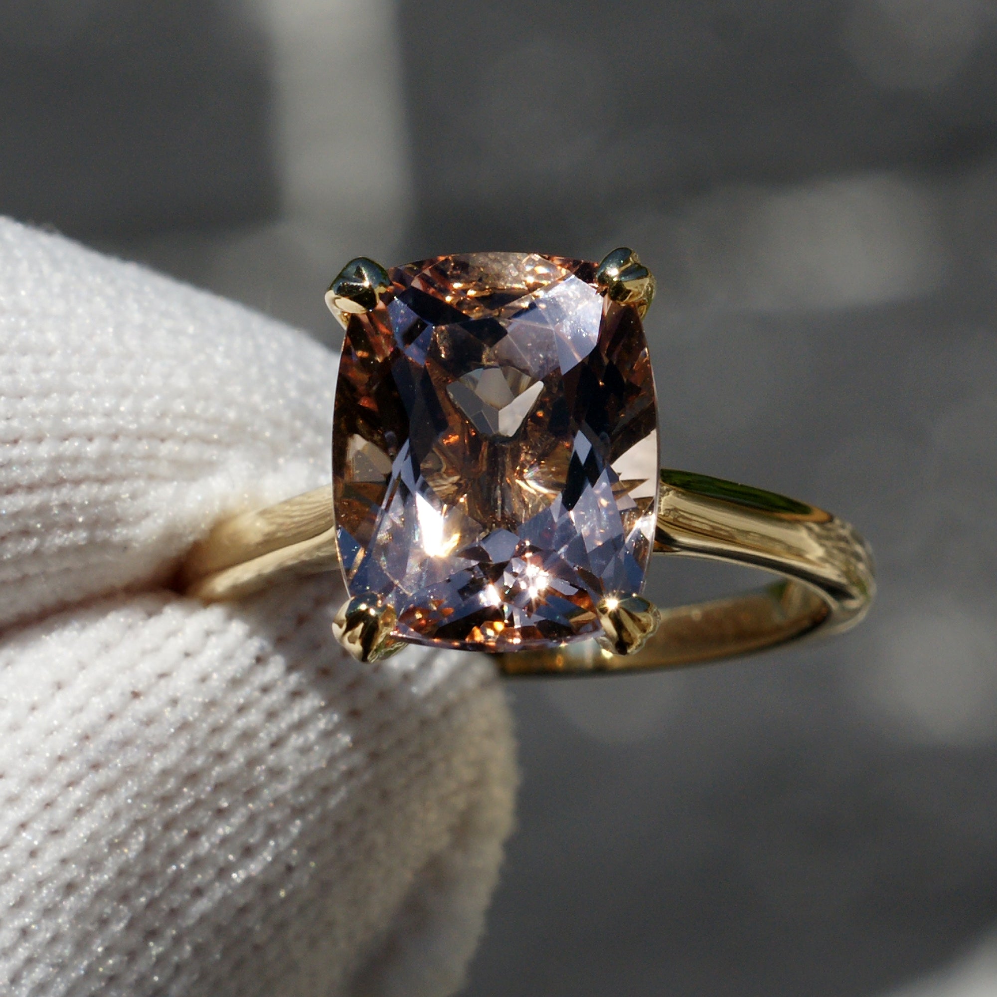 Cushion Morganite Ring 11x9mm 18k Yellow Gold - The Emily Solitaire