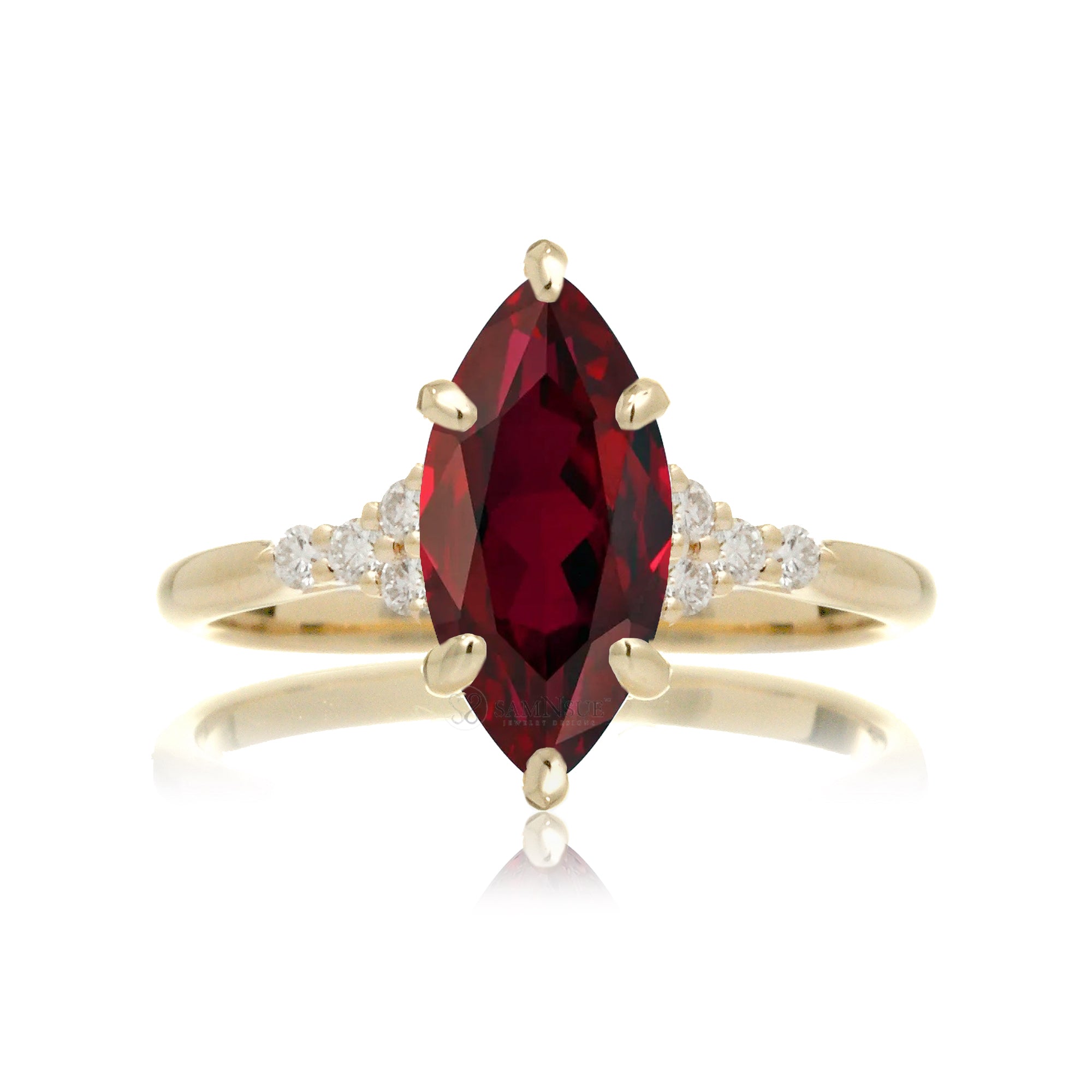 14K Yellow Gold Marquise Ruby Diamond Tiered Halo Ring Sz online 5 3/4