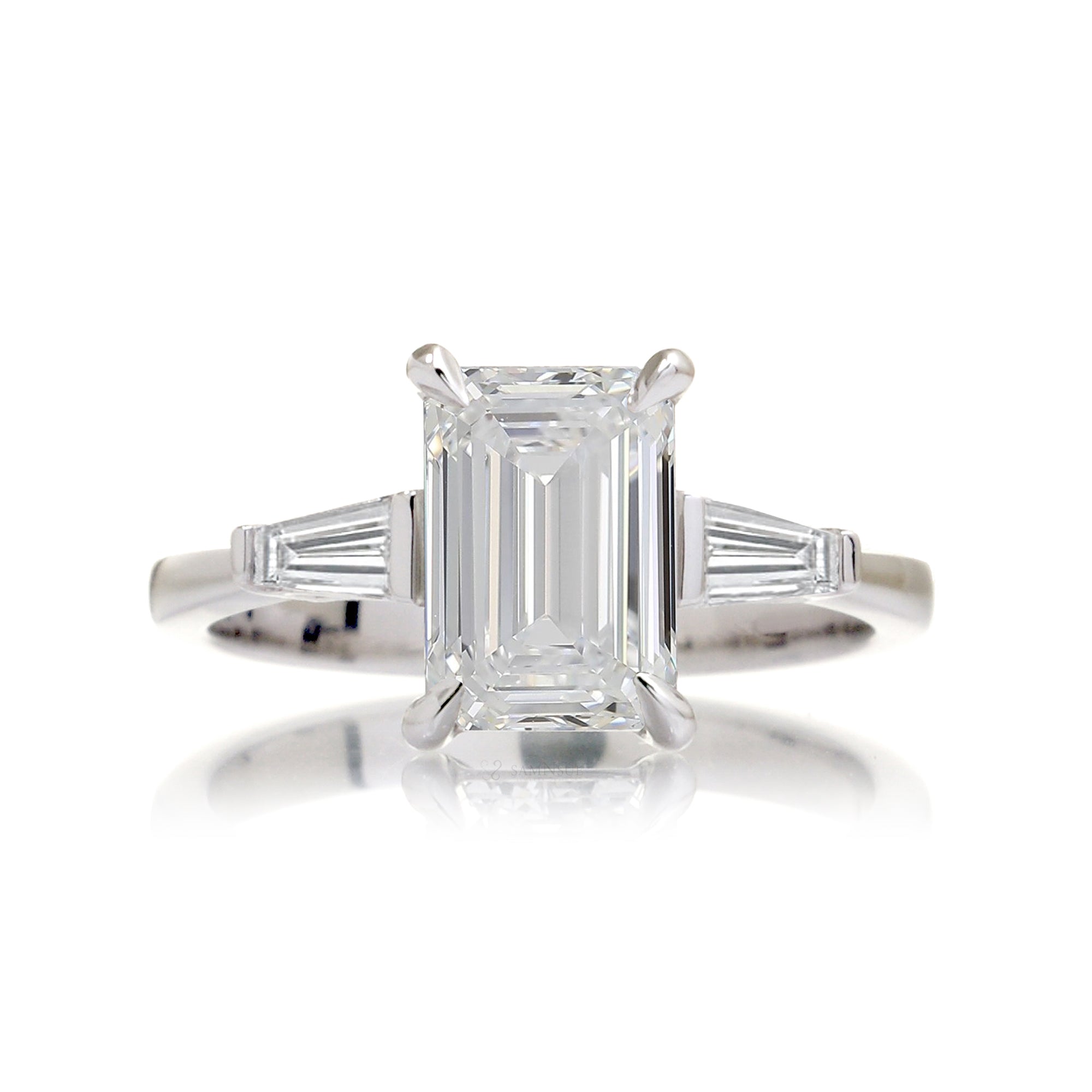 The Alice Three Stone Diamond Solitaire Engagement Ring With Baguettes
