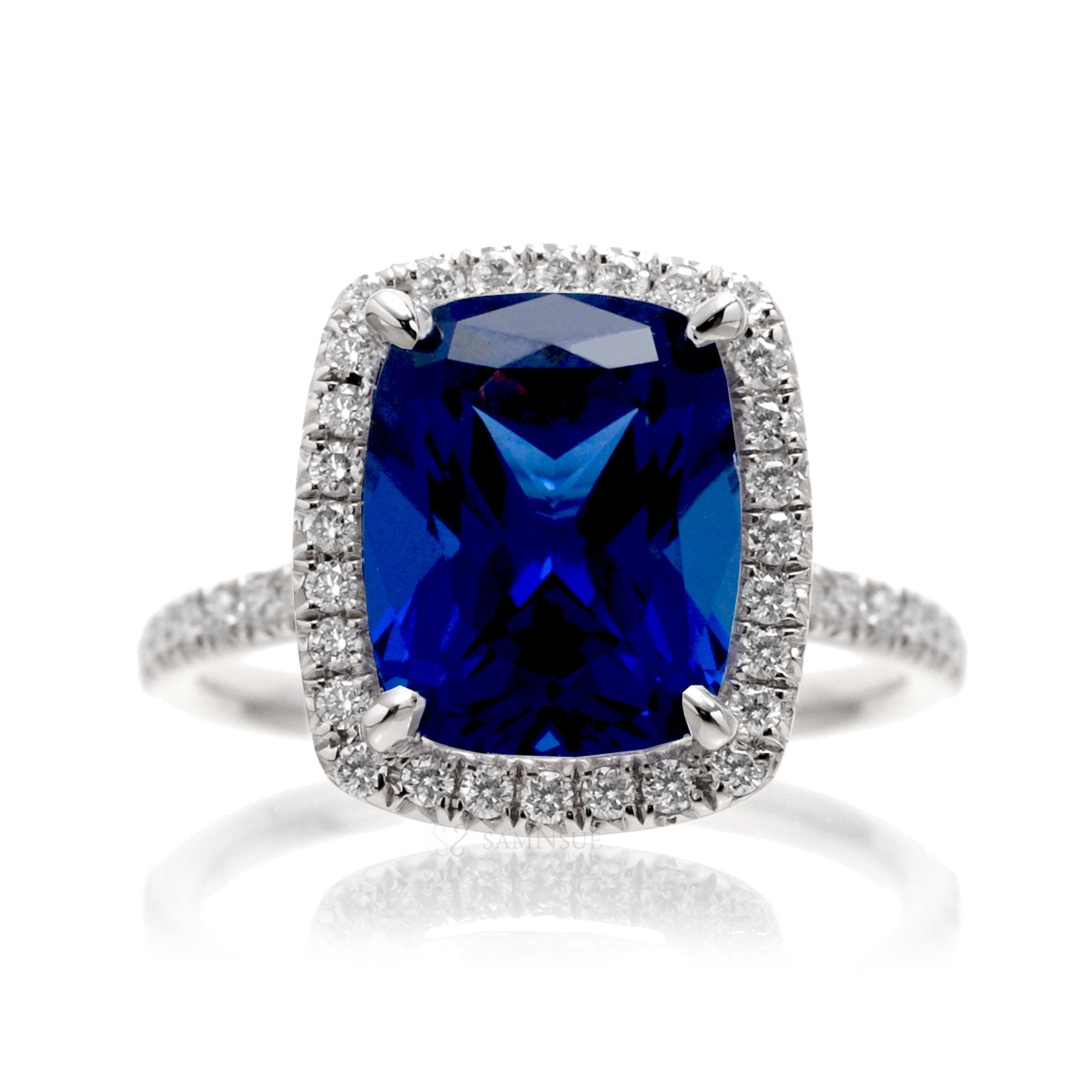 Mosaic Lab Grown Cushion Cut Diamond Sapphire Garnet Engagement Ring