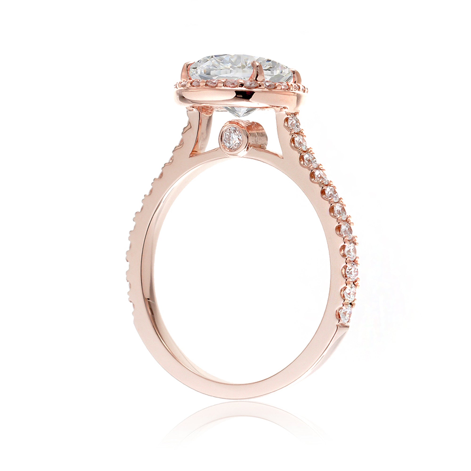 Pear diamond engagement ring the sunset halo rose gold