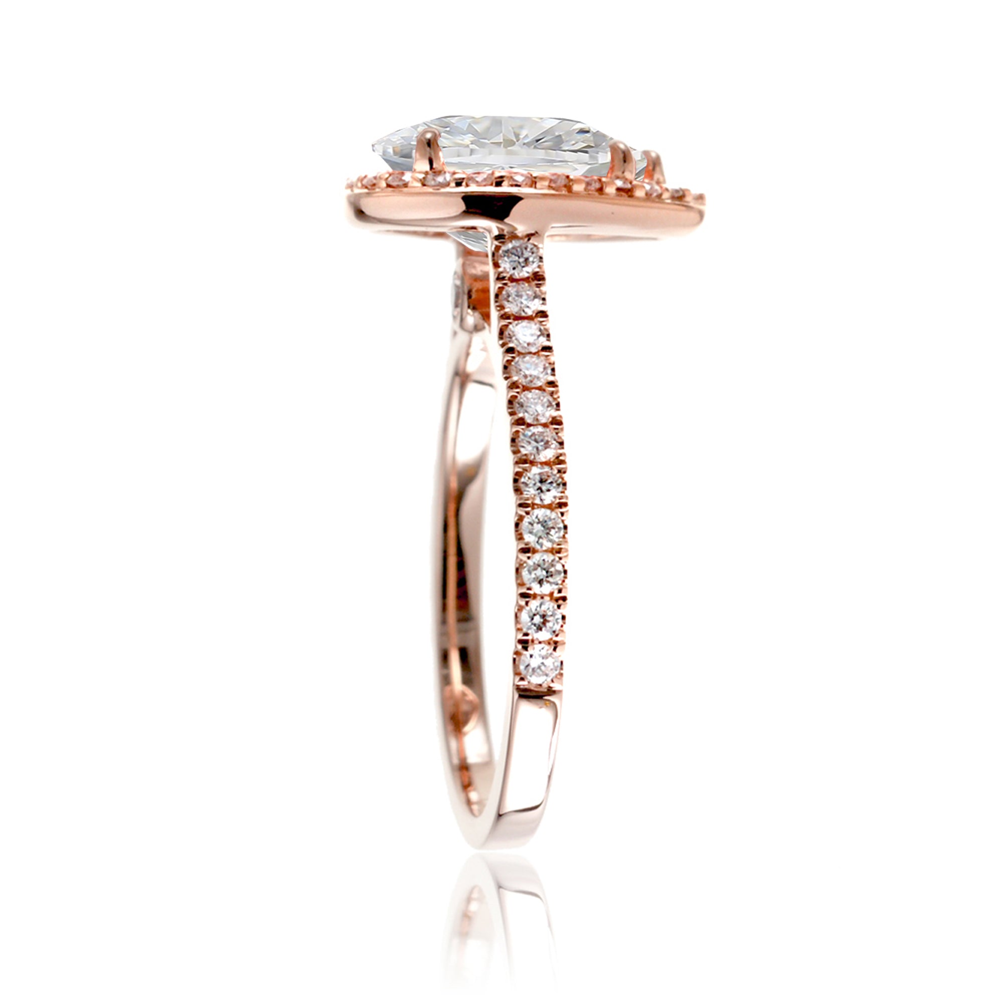 Pear diamond engagement ring the sunset halo rose gold