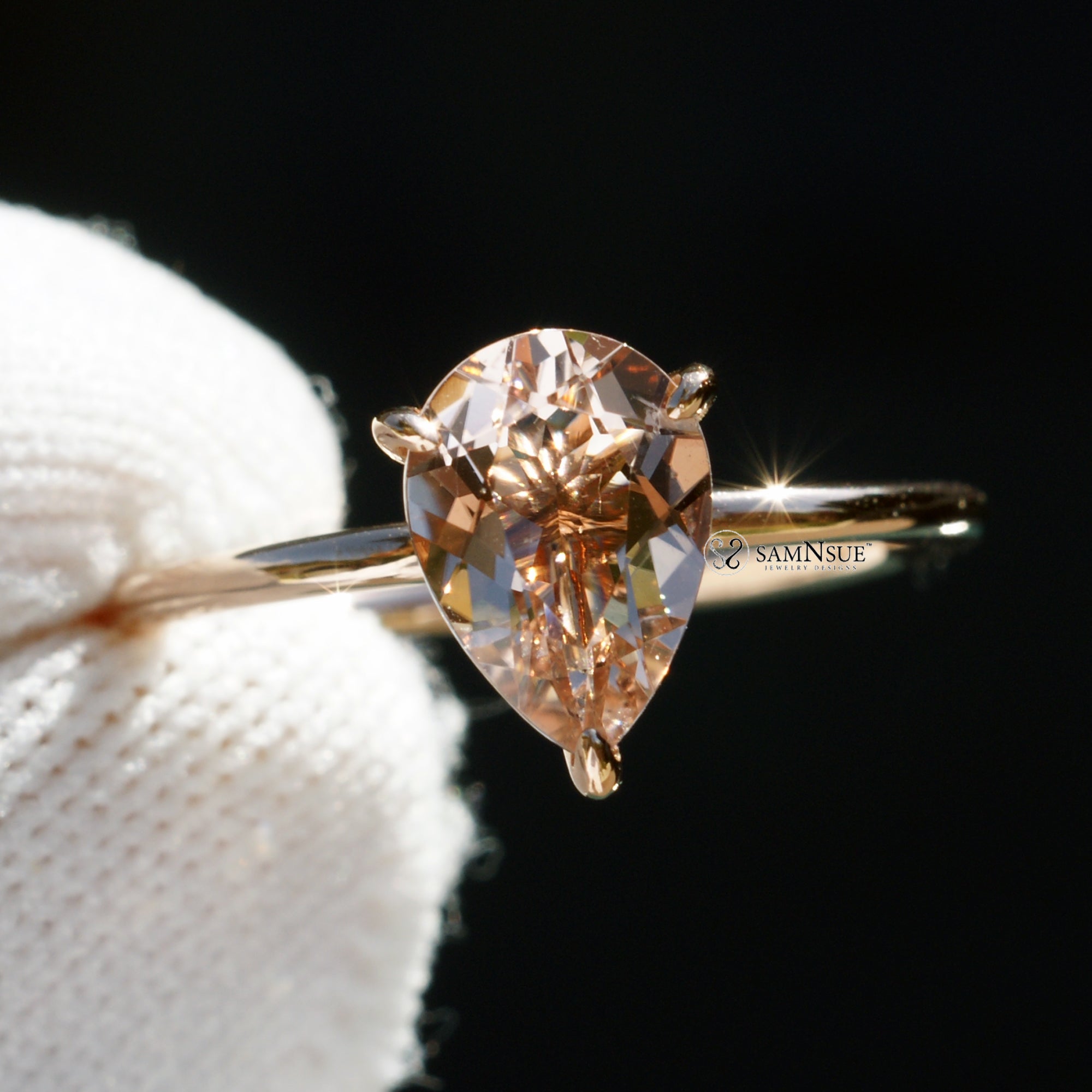 The Pear Ava Morganite Ring 10x7mm Solid Band 1.5mm Rose Gold