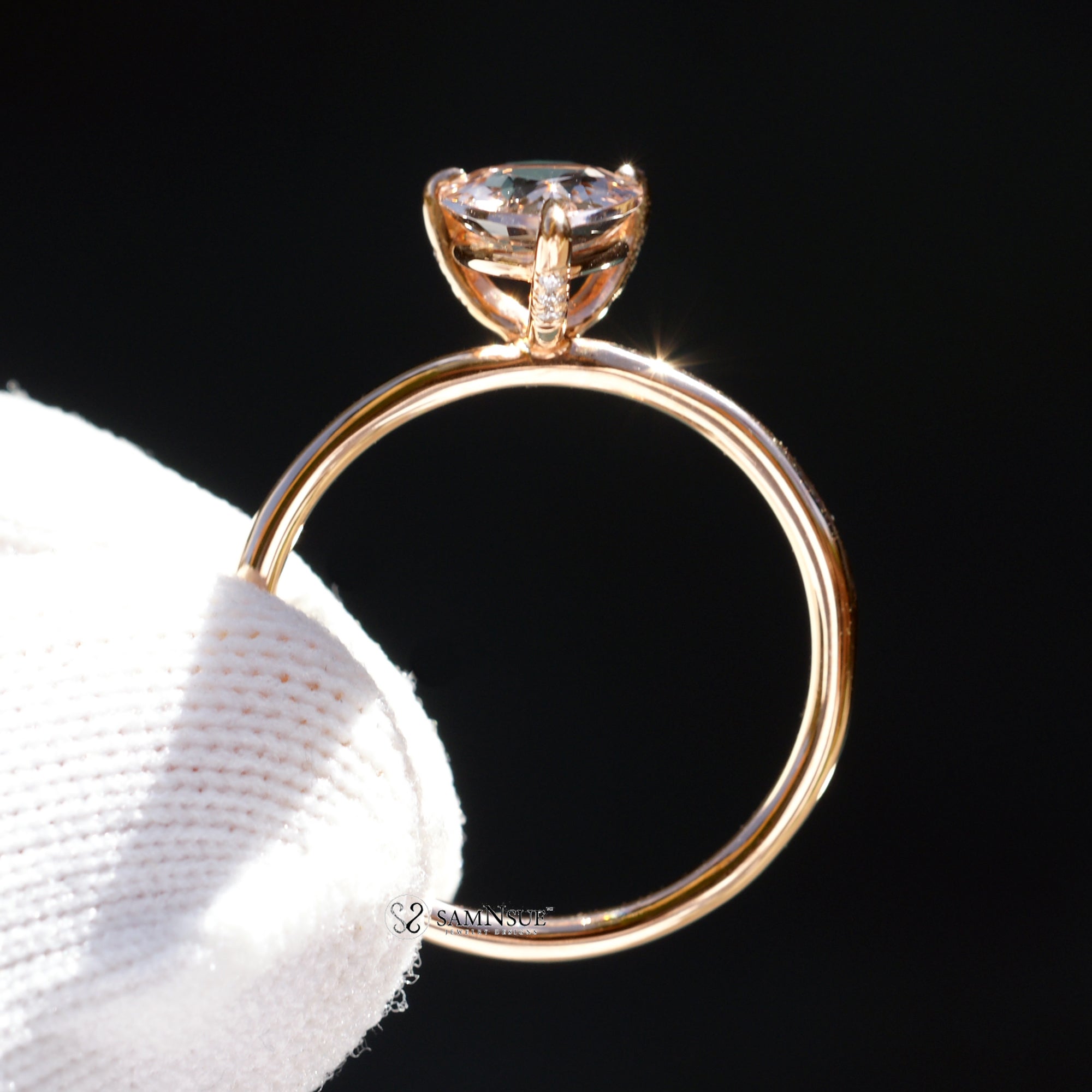 The Pear Ava Morganite Ring 10x7mm Solid Band 1.5mm Rose Gold