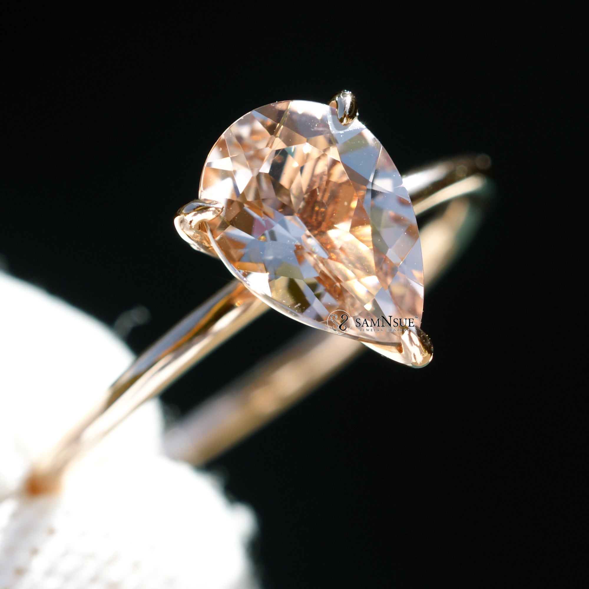 The Pear Ava Morganite Ring 10x7mm Solid Band 1.5mm Rose Gold