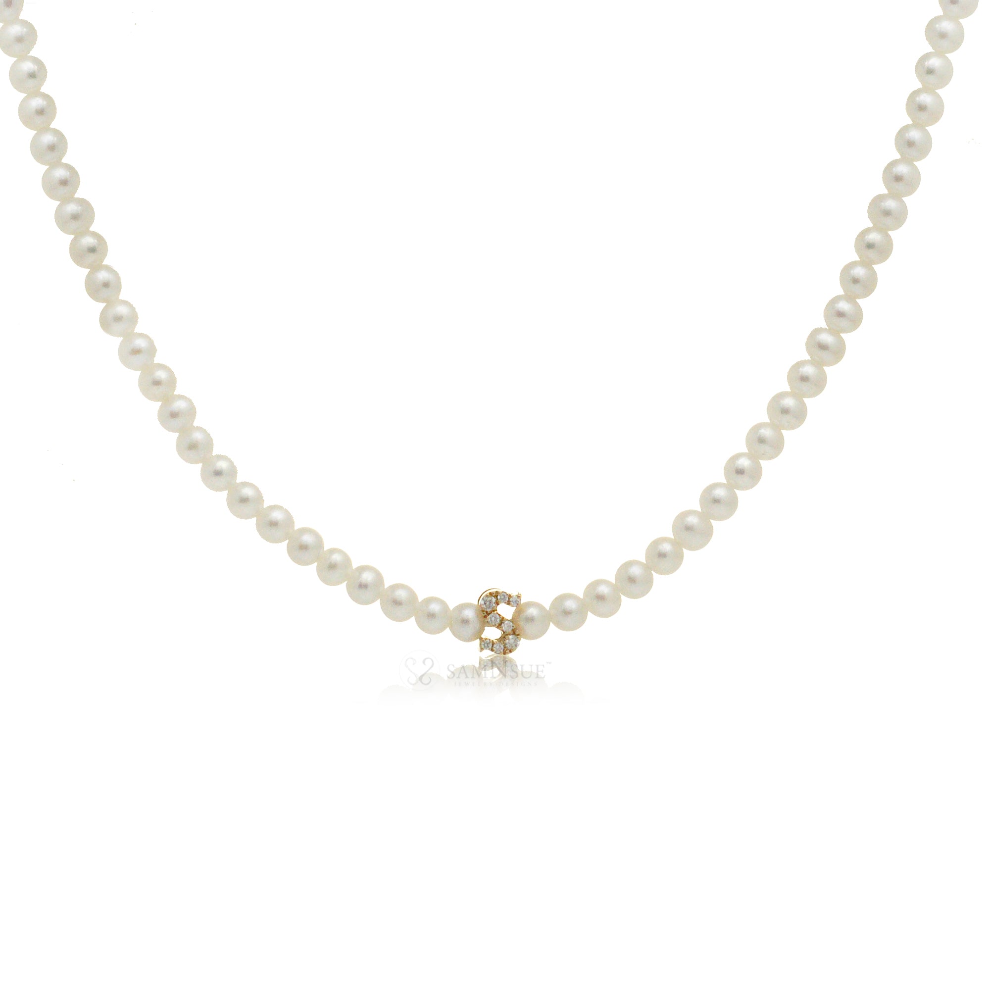 The Petite Cultured Pearl Initial Diamond Necklace