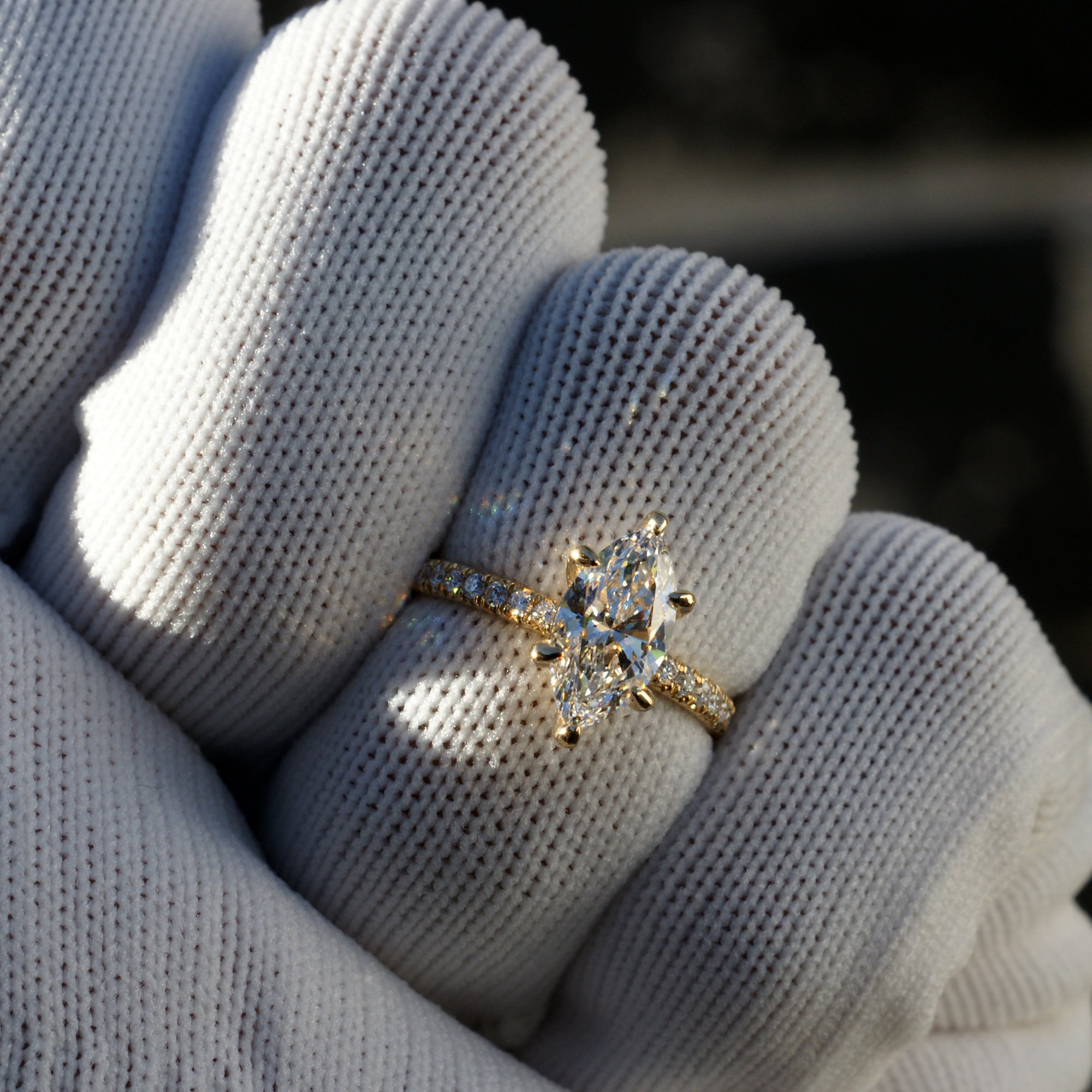 Marquise cut diamond with six prongs like Selena Gomez ring