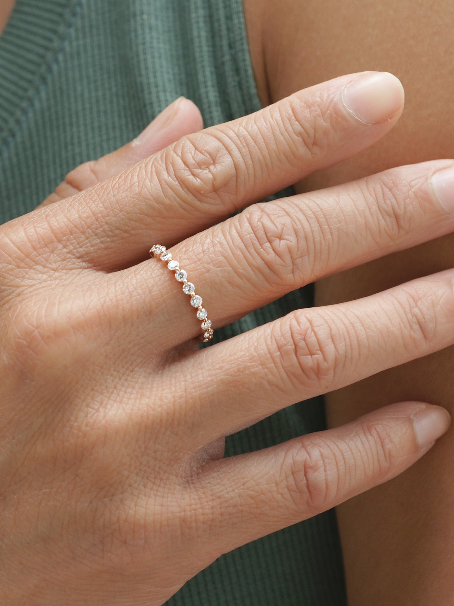 Floating diamond wedding band deals with engagement ring