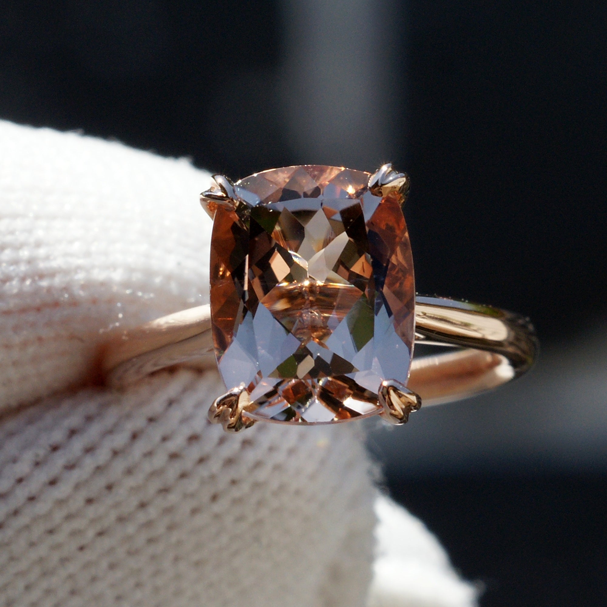 The Emily Cushion Morganite Ring 10x8mm 14k Rose Gold