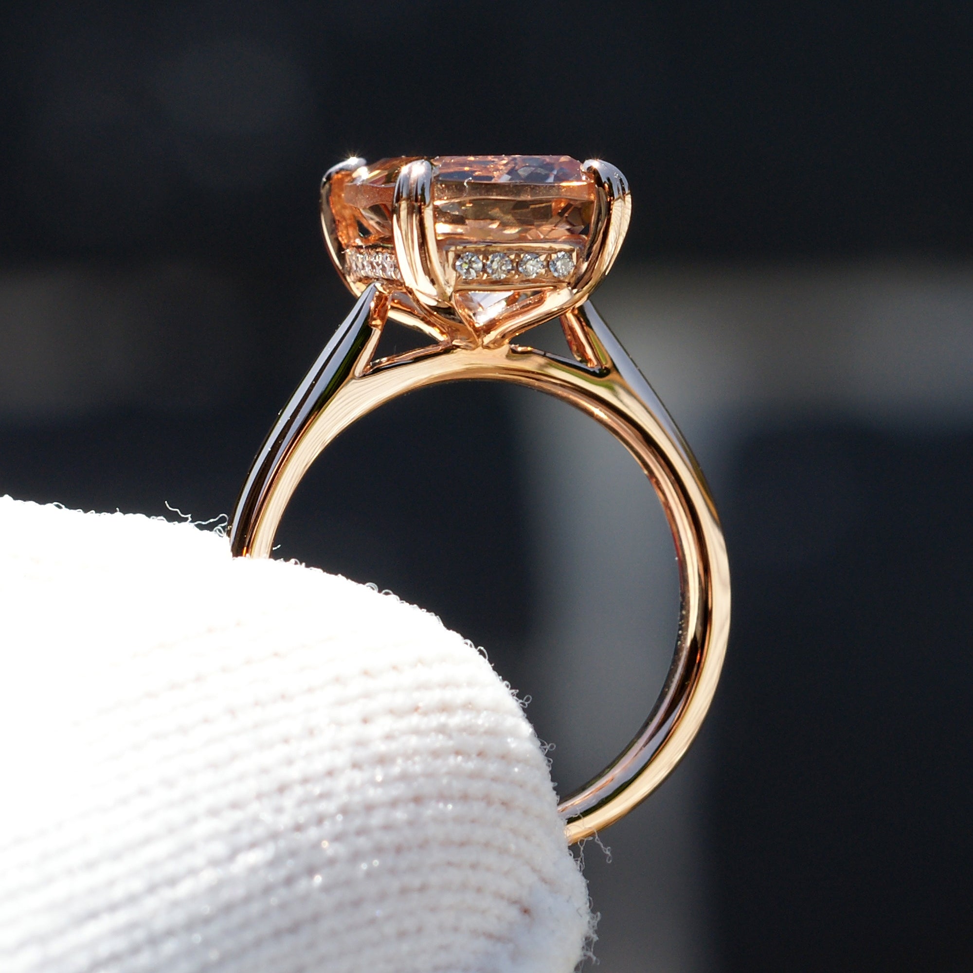 The Emily Cushion Morganite Ring 10x8mm 14k Rose Gold