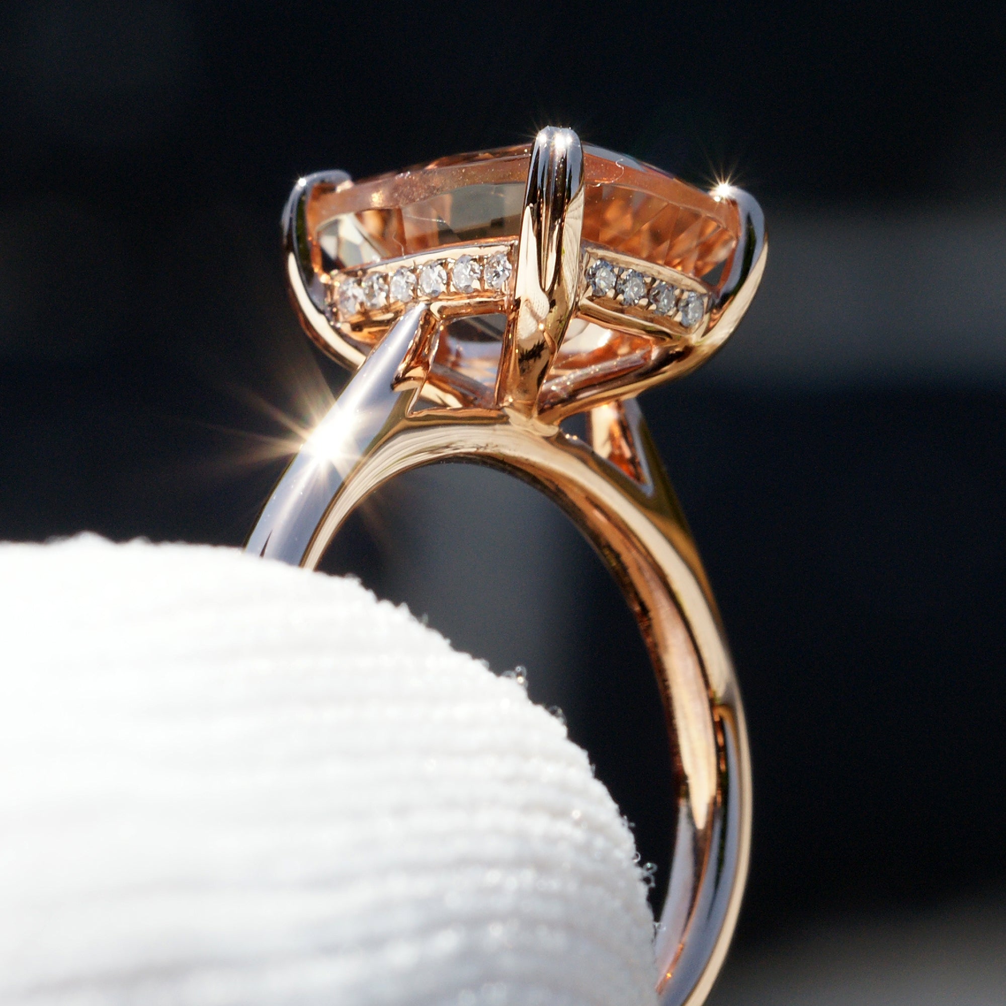 The Emily Cushion Morganite Ring 10x8mm 14k Rose Gold