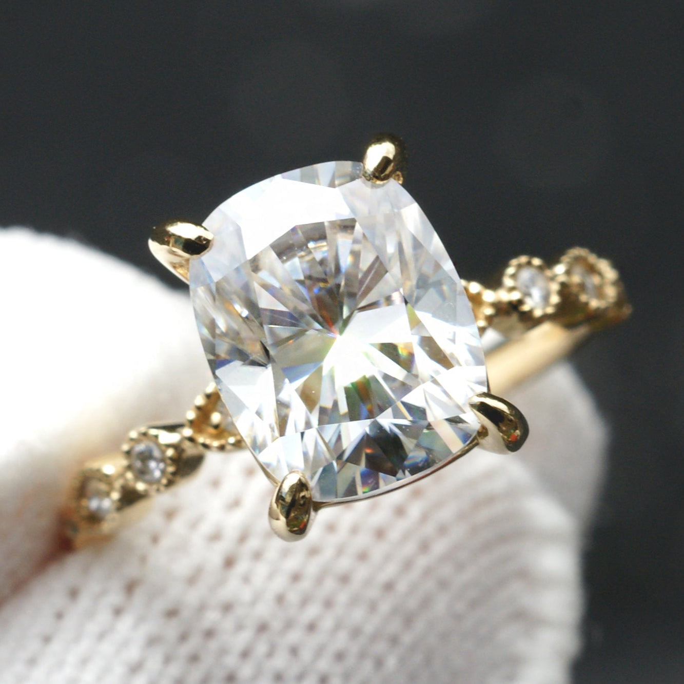 The Ivy Cushion Moissanite (10x8) 18k Yellow Gold