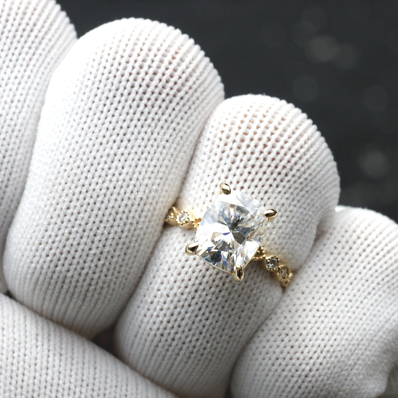 The Ivy Cushion Moissanite (10x8) 18k Yellow Gold