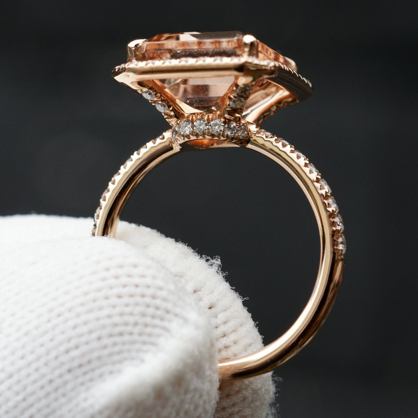 The Drenched Emerald Morganite Ring 12x10mm 14k rose Gold