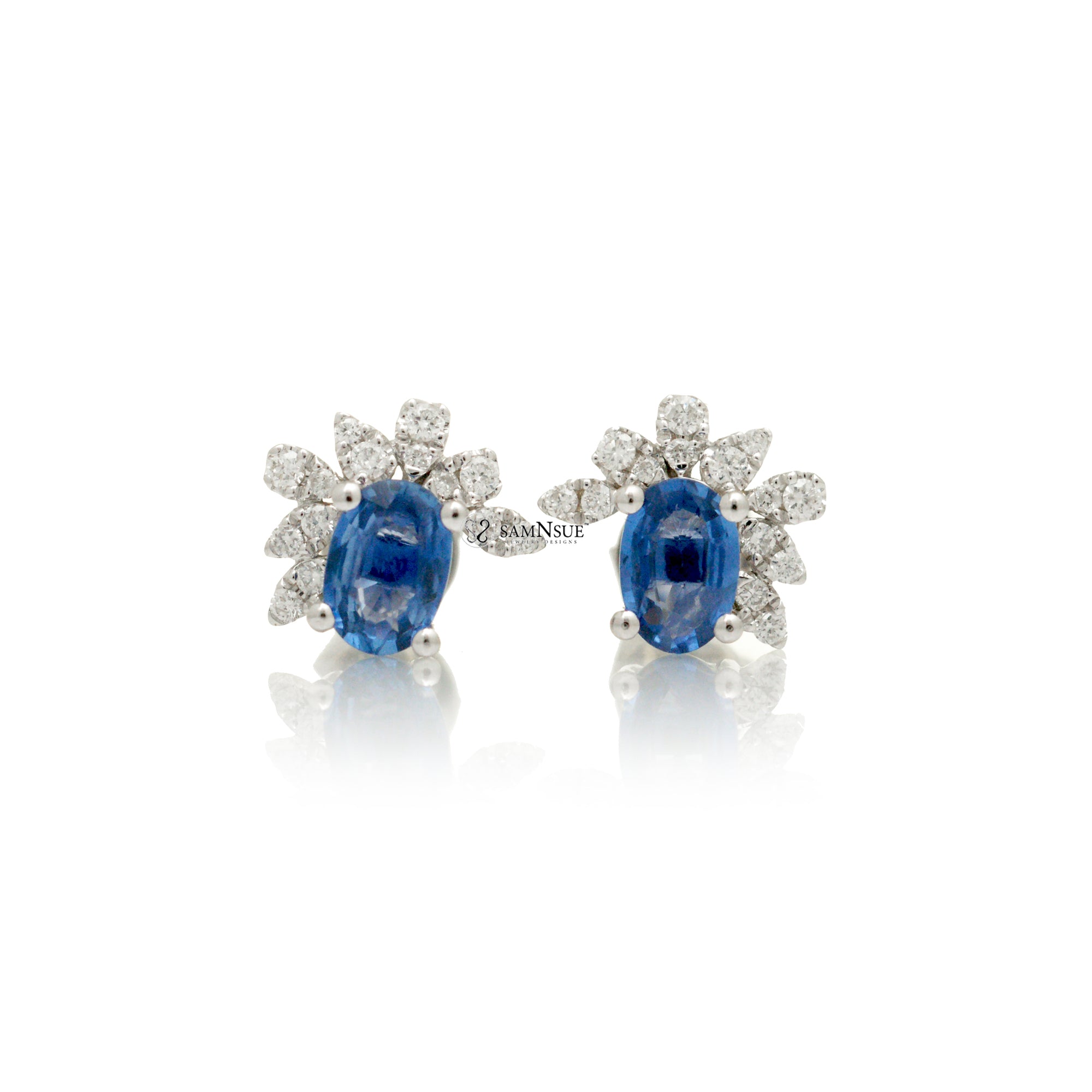 Iberis amara blue ceylon sapphire diamond stud earrings white gold