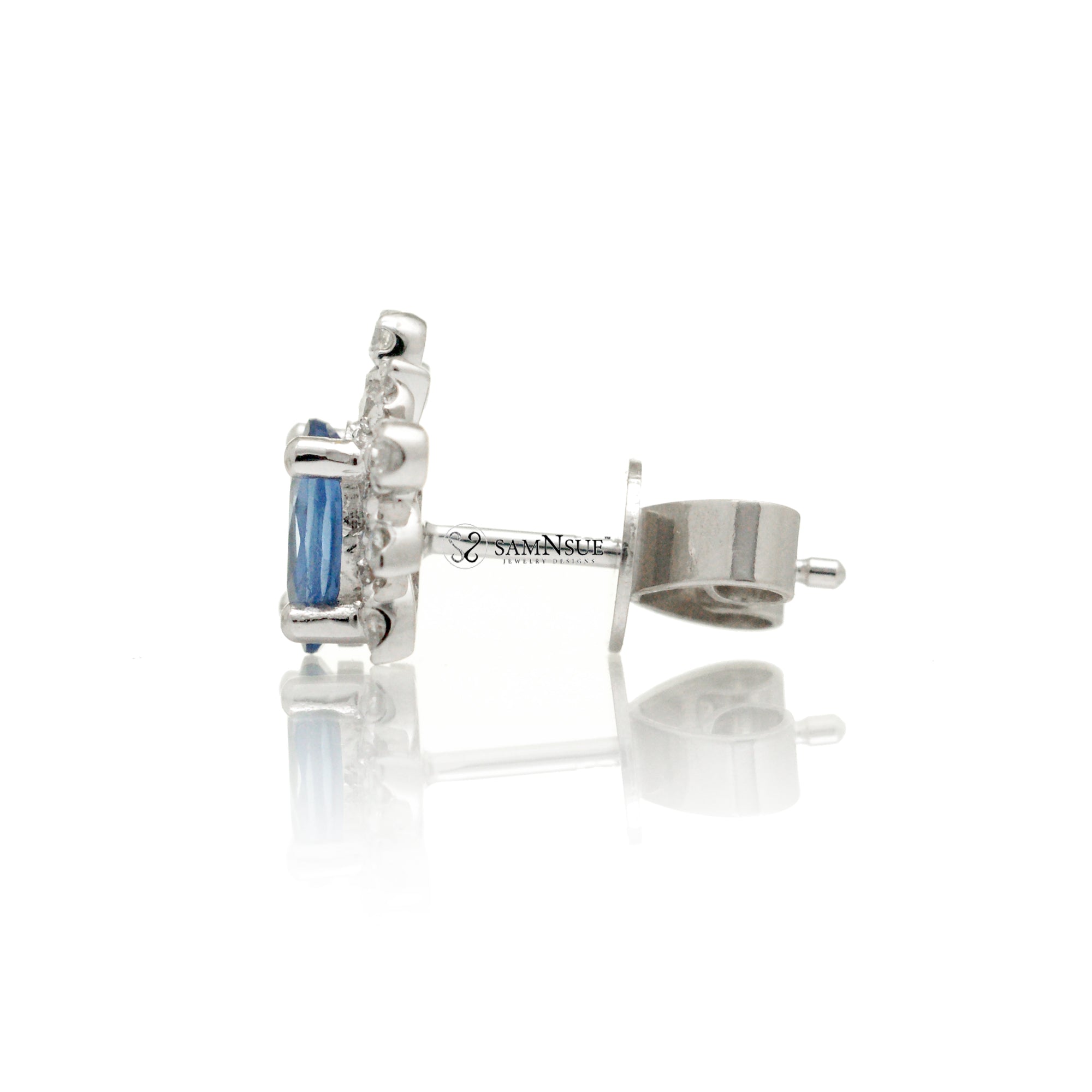 Iberis amara blue ceylon sapphire diamond stud earrings white gold