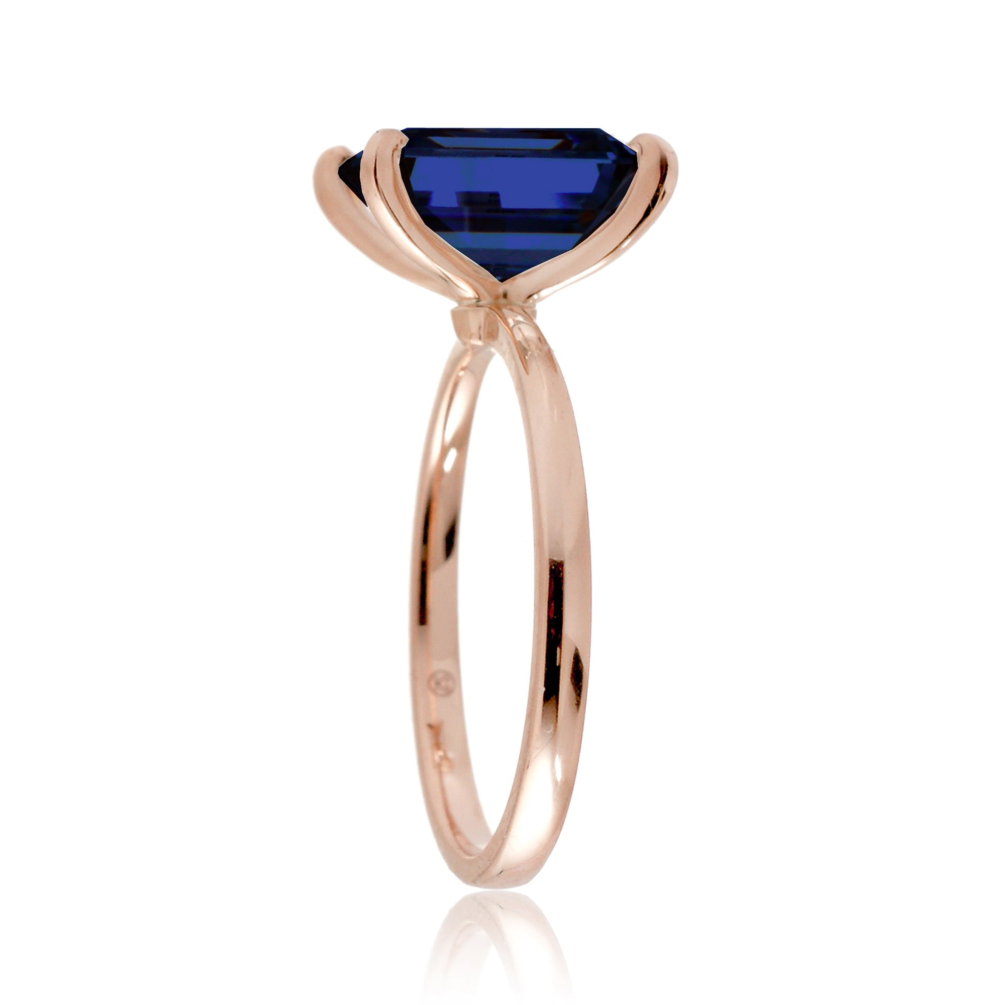 Blue sapphire solitaire engagement ring emerald cut - The Adeline in rose gold