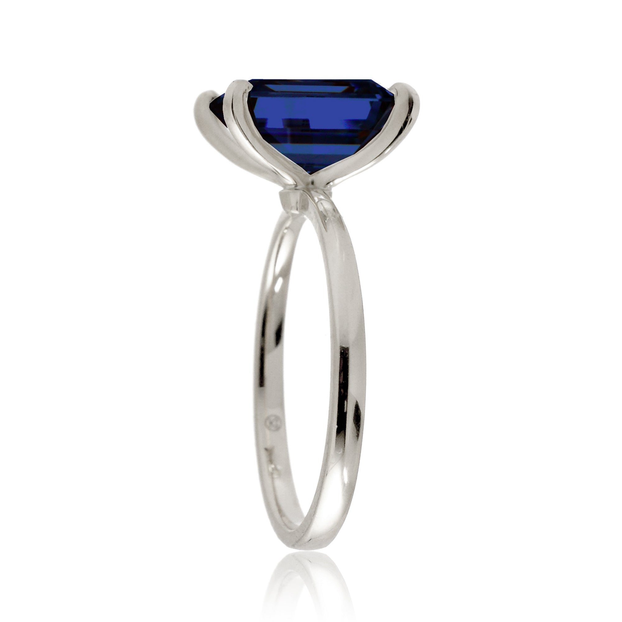 Blue sapphire solitaire engagement ring emerald cut - The Adeline in white gold