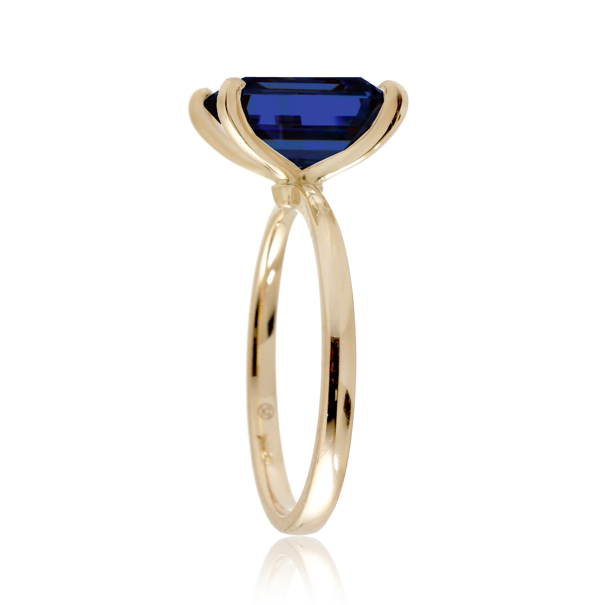 Blue sapphire solitaire engagement ring emerald cut - The Adeline in yellow gold