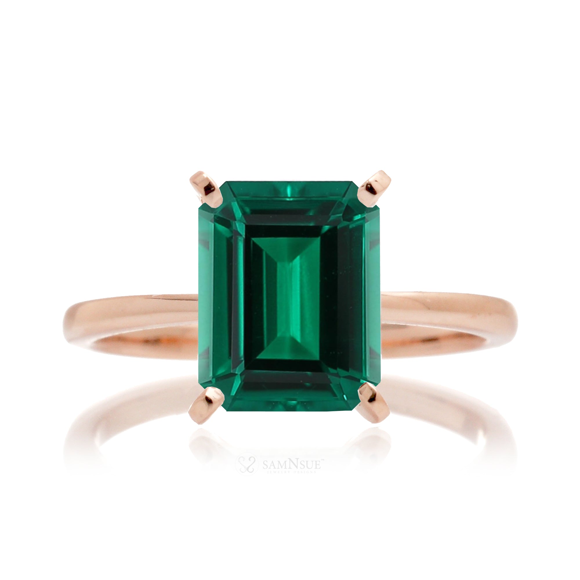 Emerald solitaire engagement ring - The Adeline Step Cut in rose gold