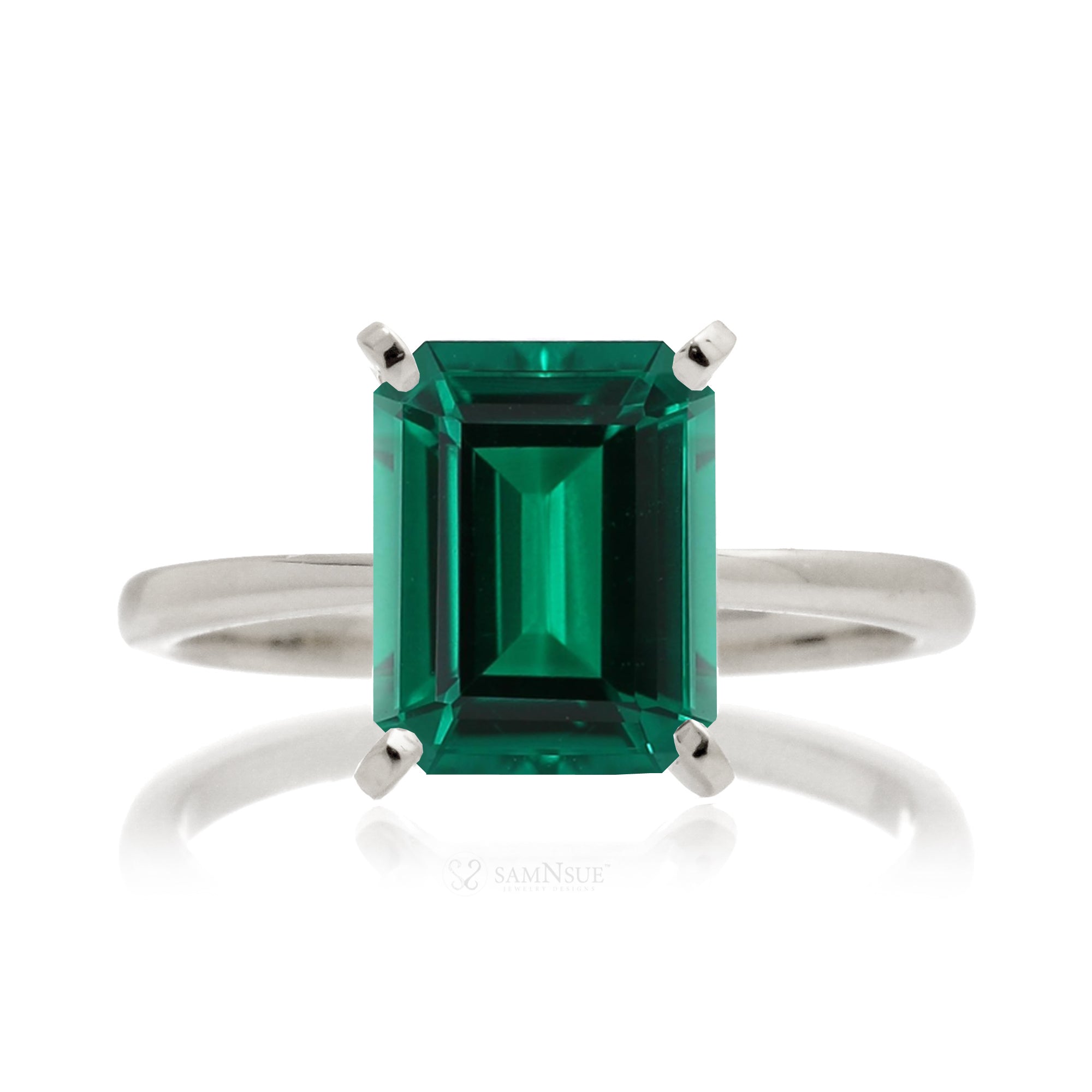 Emerald solitaire engagement ring - The Adeline Step Cut in white gold