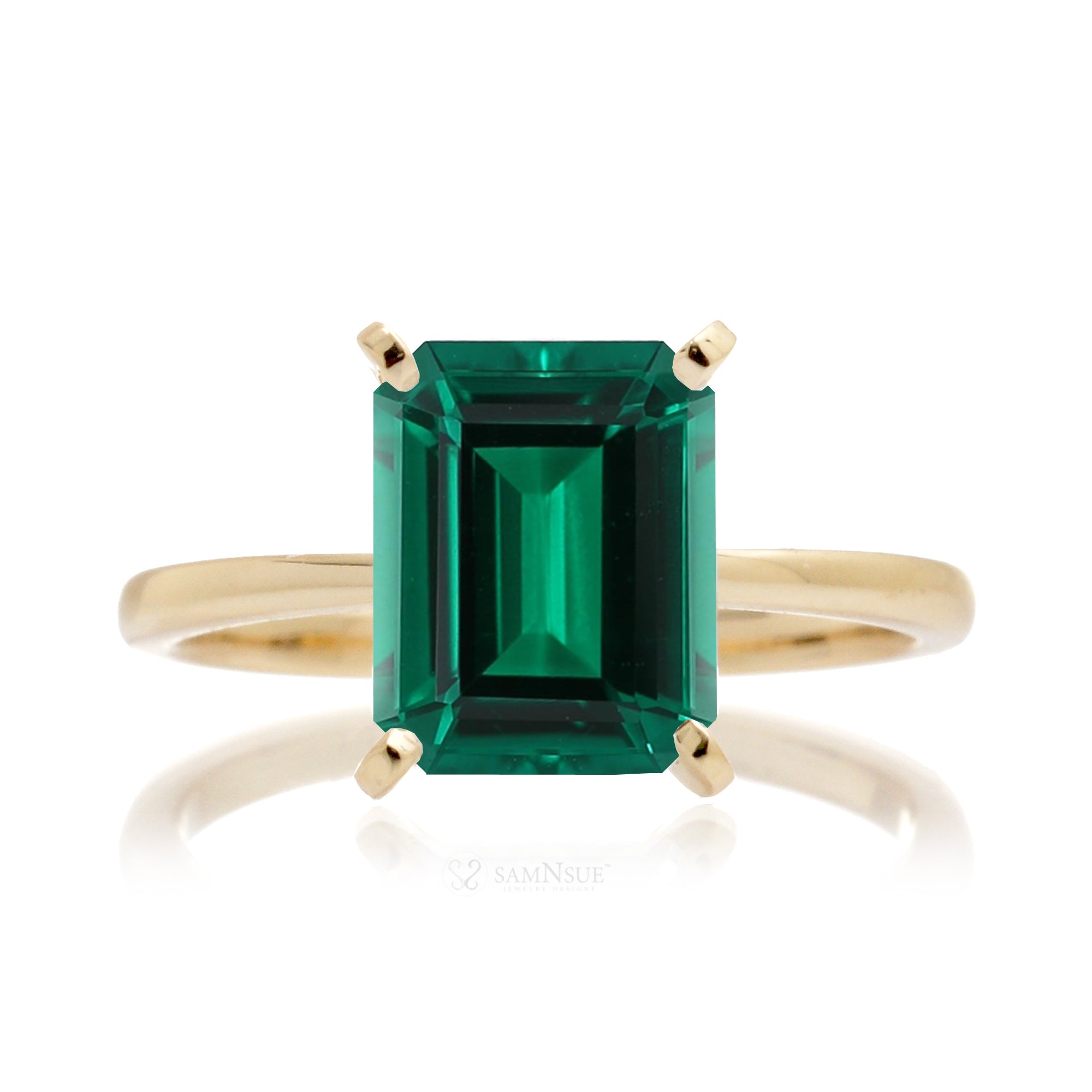 Emerald solitaire engagement ring - The Adeline Step Cut in yellow gold