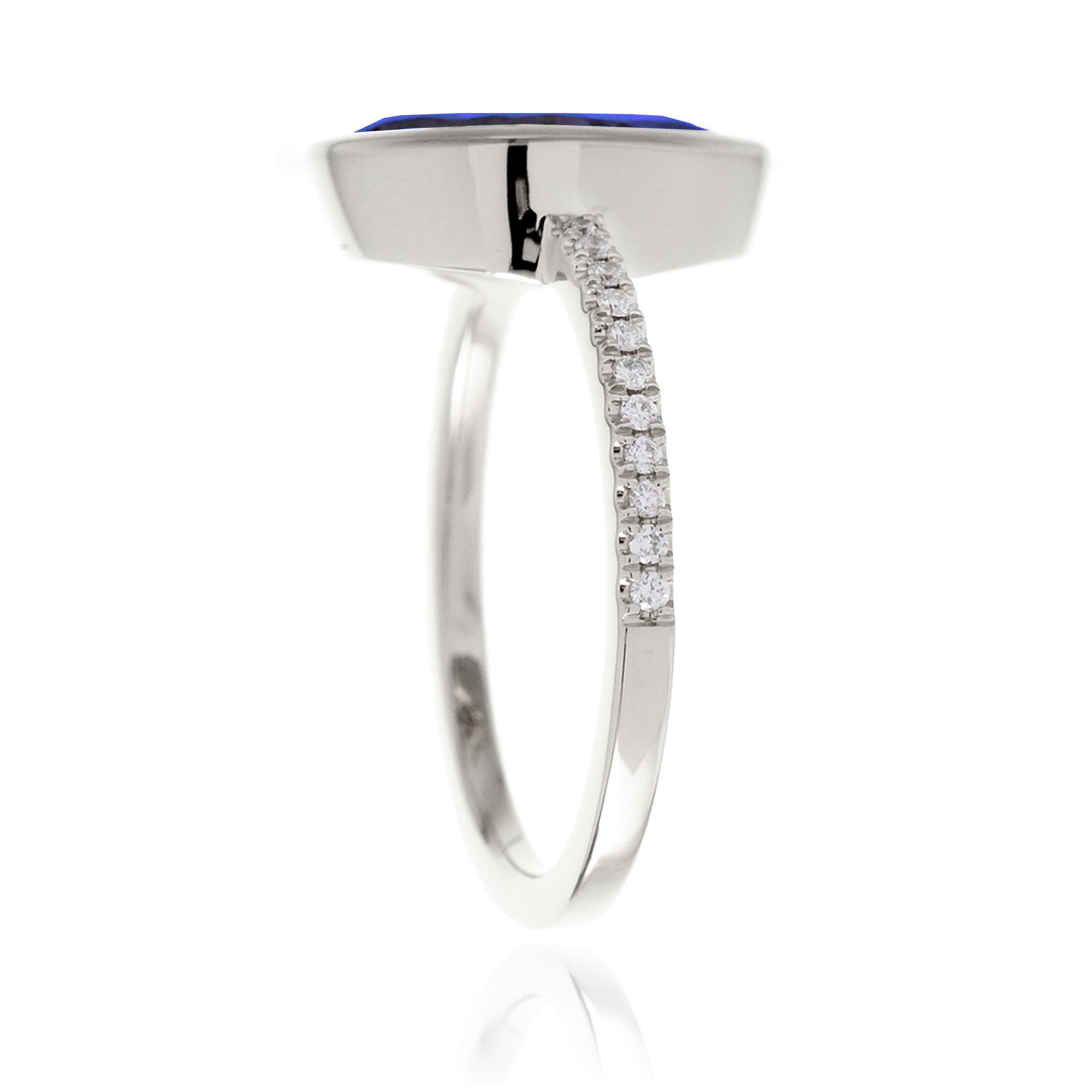 Marquise sapphire solitaire bezel diamond band engagement ring The Beverly white gold