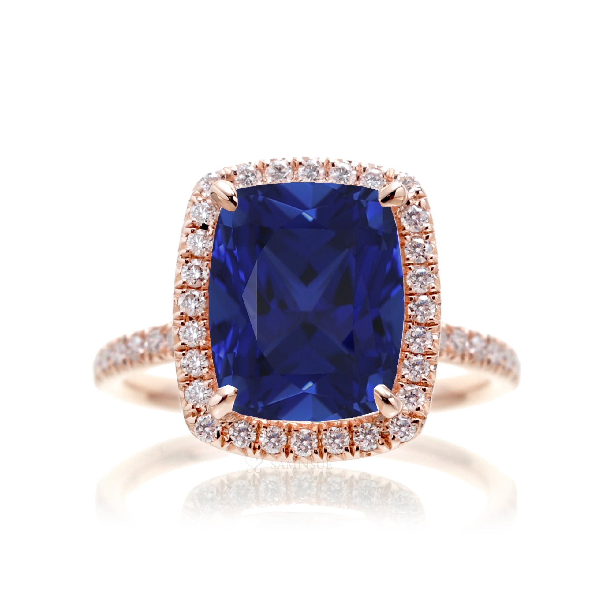 The Caitlin Cushion Sapphire Ring (Lab-Grown)