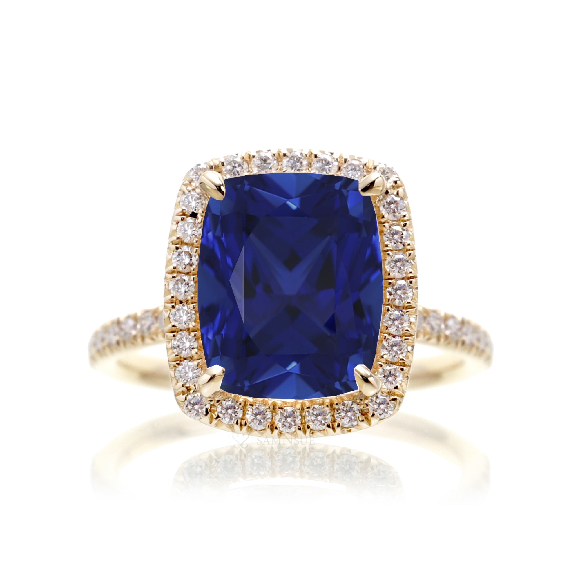 The Caitlin Cushion Sapphire Ring (Lab-Grown)