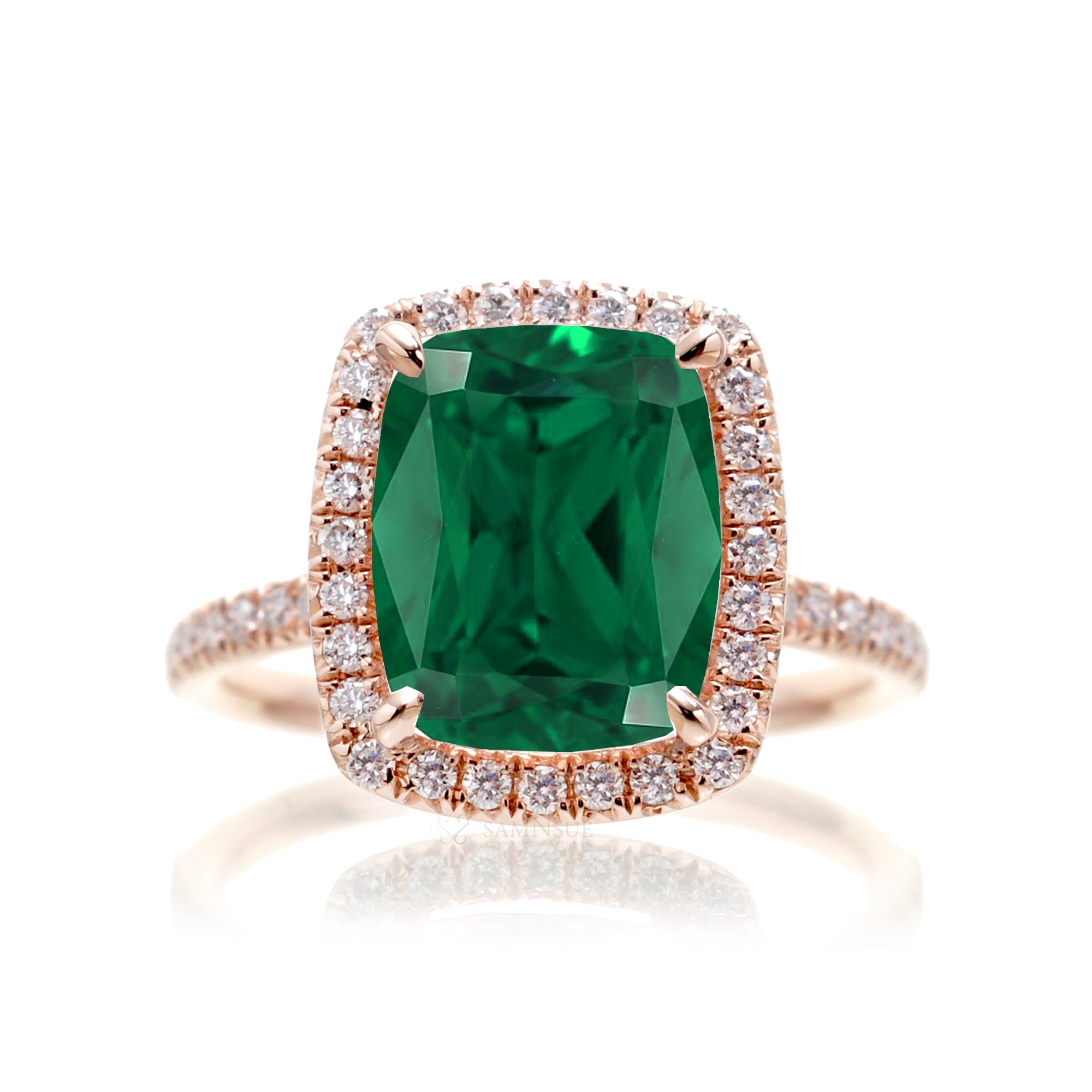 Cushion emerald diamond halo engagement ring - The Caitlin rose gold