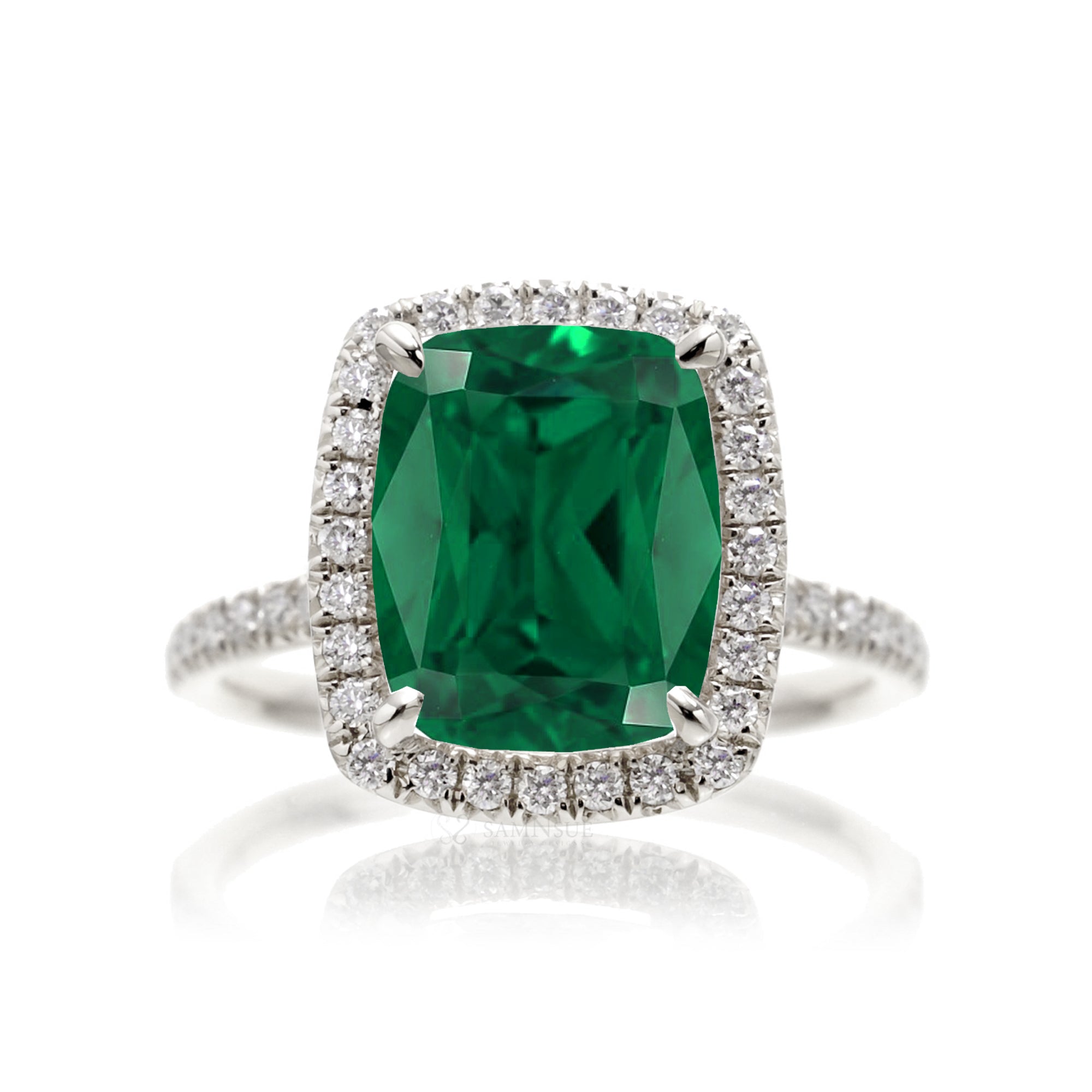 Cushion emerald diamond halo engagement ring - The Caitlin white gold