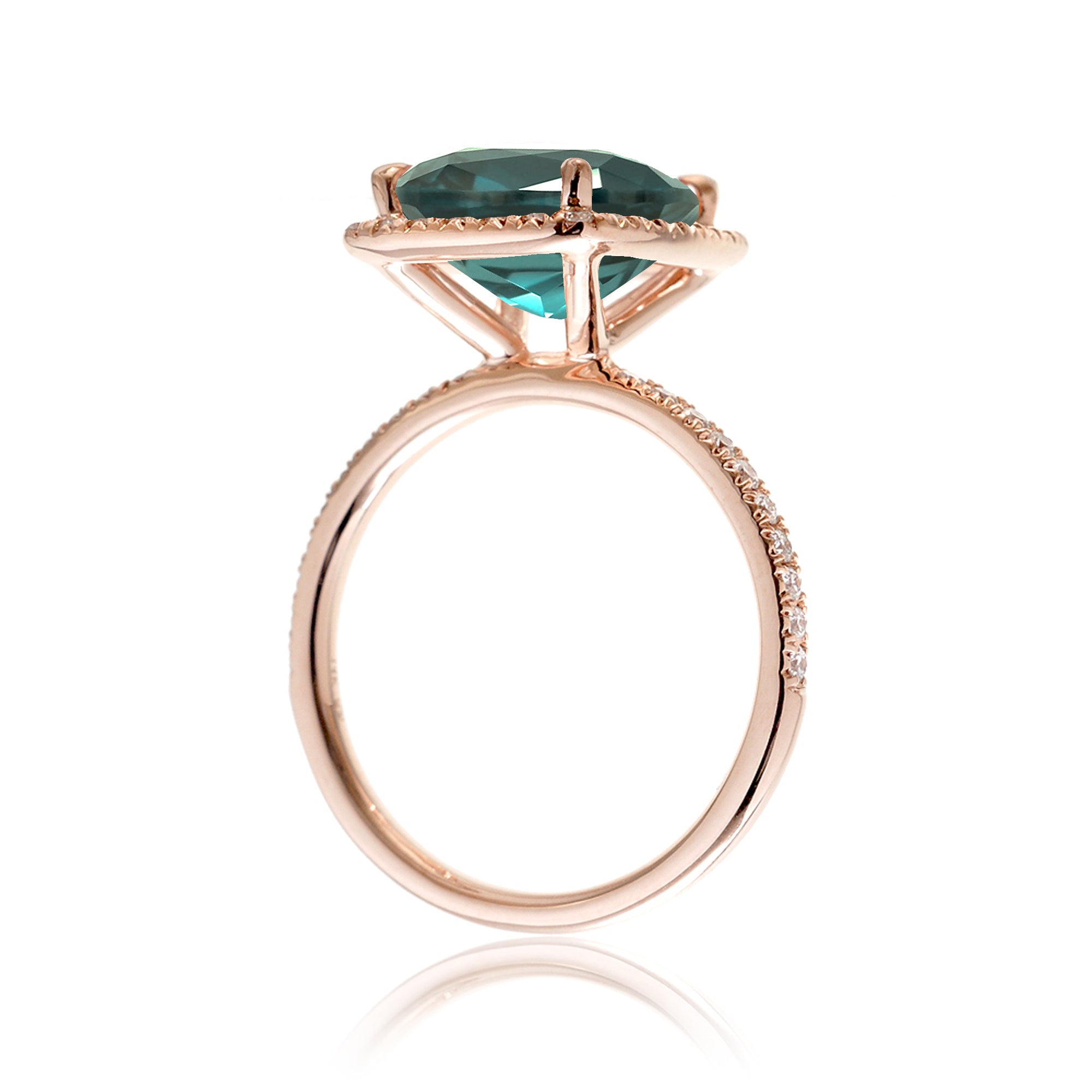 Cushion green sapphire diamond halo engagement ring - The Caitlin in rose gold