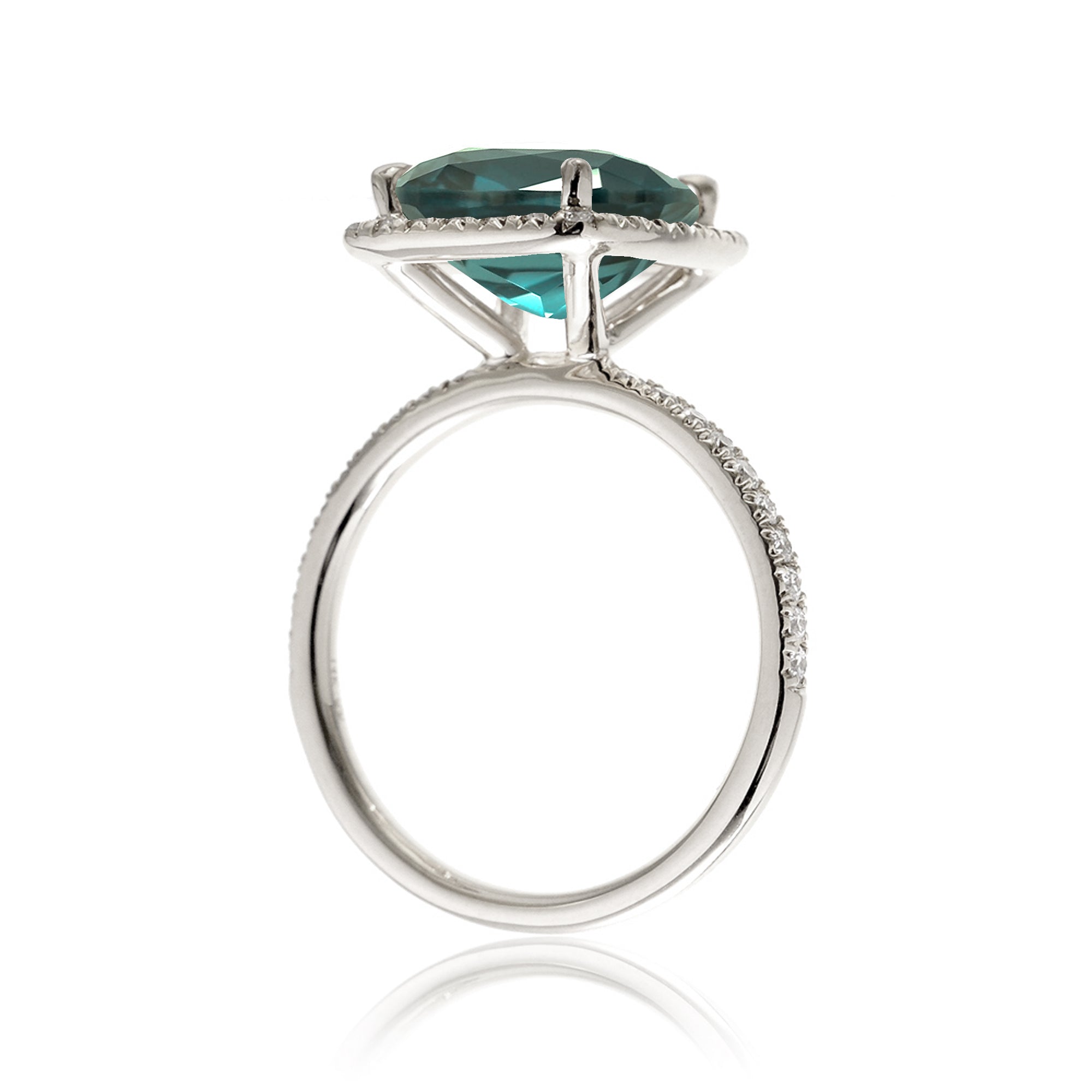 Cushion green sapphire diamond halo engagement ring - The Caitlin in white gold