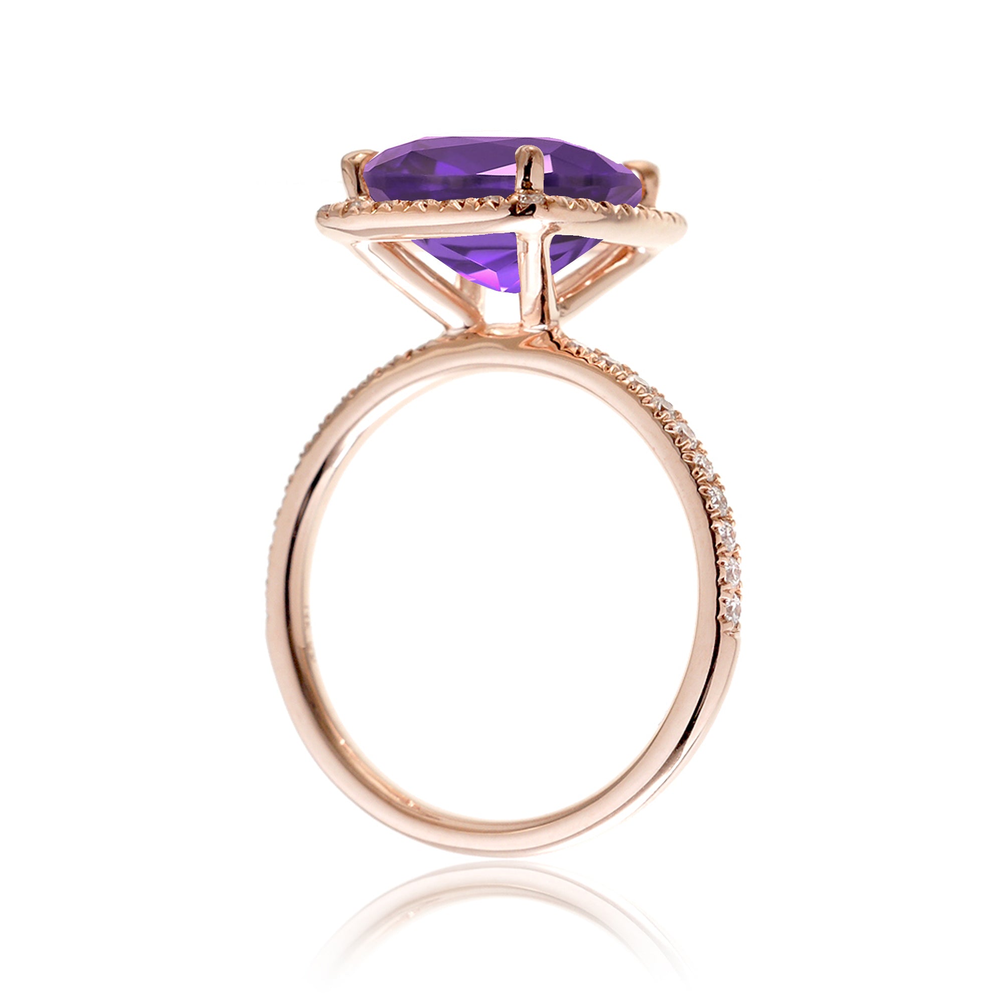 Cushion purple sapphire halo diamond ring amethyst color - The Caitlin rose gold