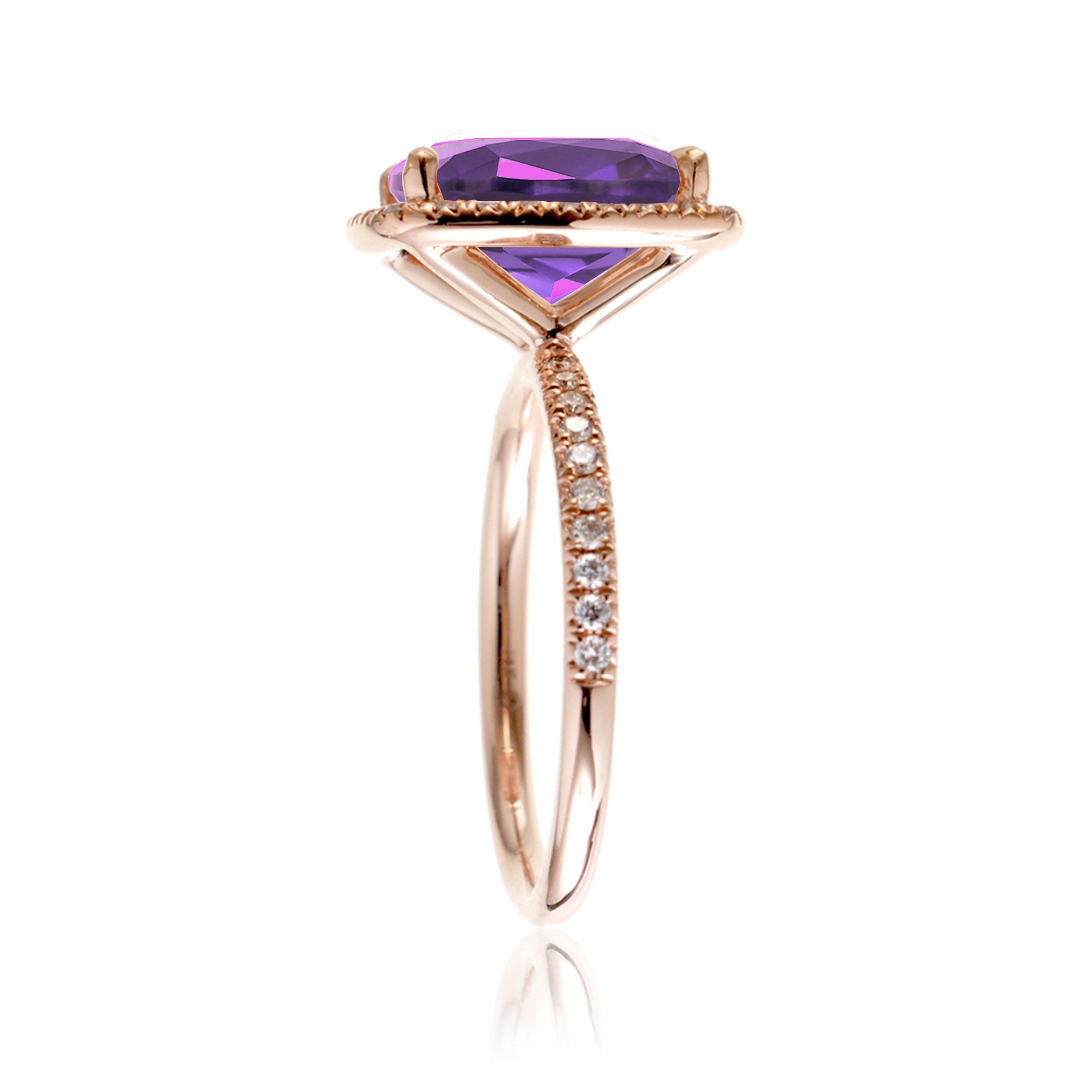 Cushion purple sapphire halo diamond ring amethyst color - The Caitlin rose gold