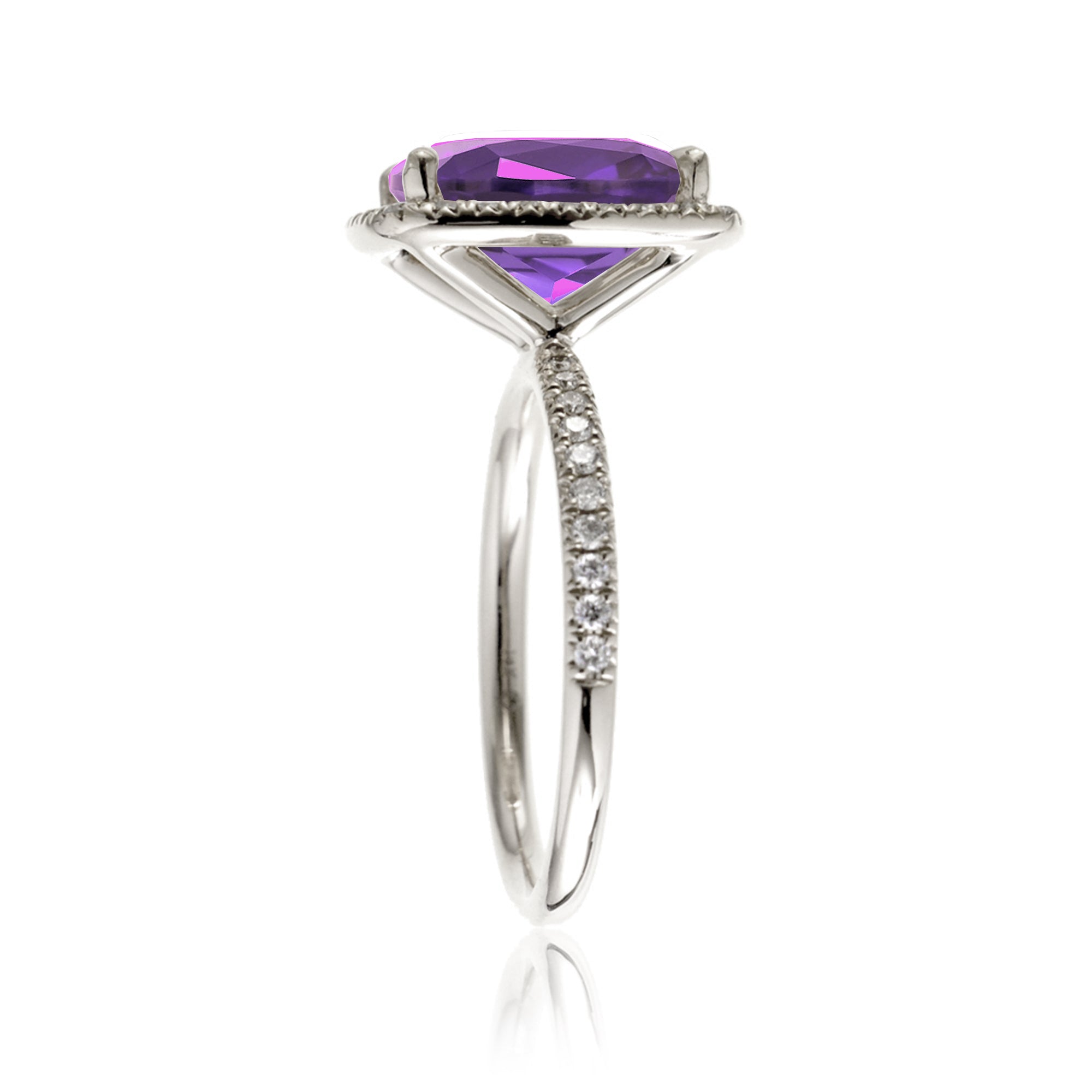 Cushion purple sapphire halo diamond ring amethyst color - The Caitlin white gold