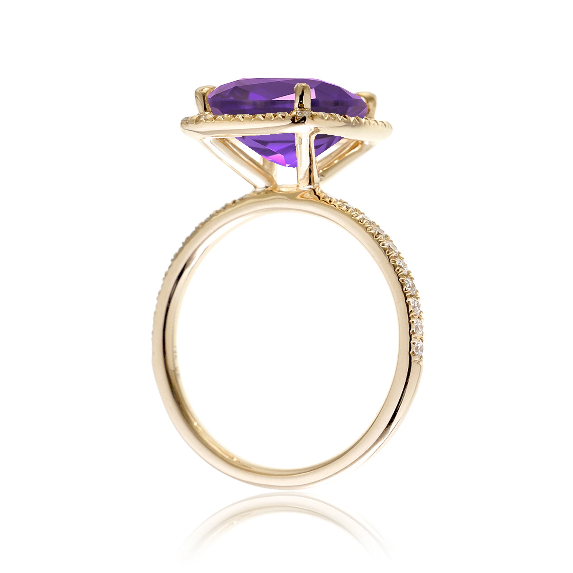 Cushion purple sapphire halo diamond ring amethyst color - The Caitlin yellow gold