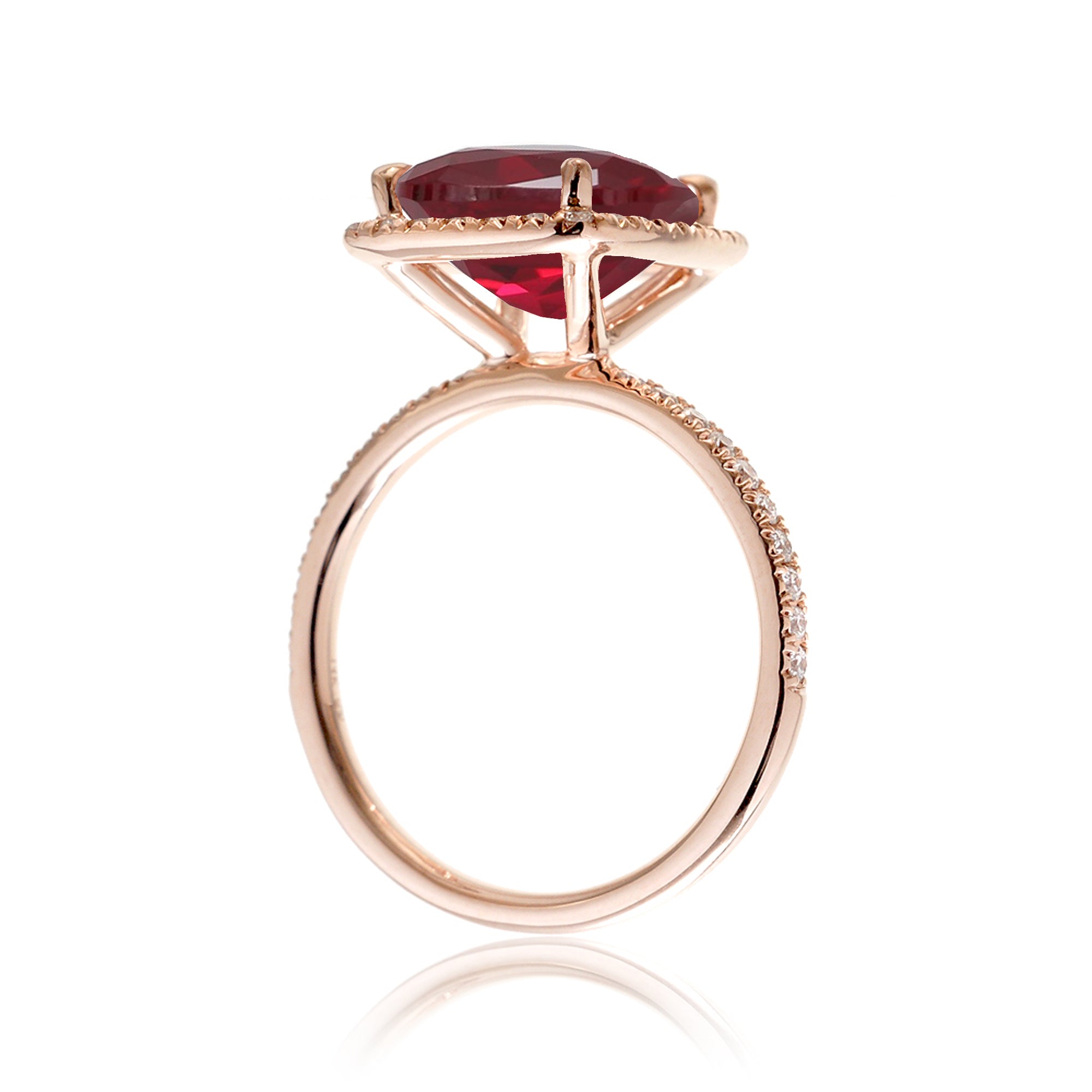 Cushion ruby and diamond halo engagement ring - The Caitlin rose gold