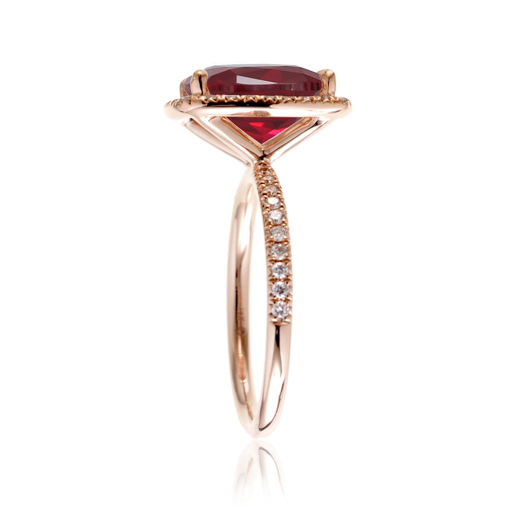 Cushion ruby and diamond halo engagement ring - The Caitlin rose gold