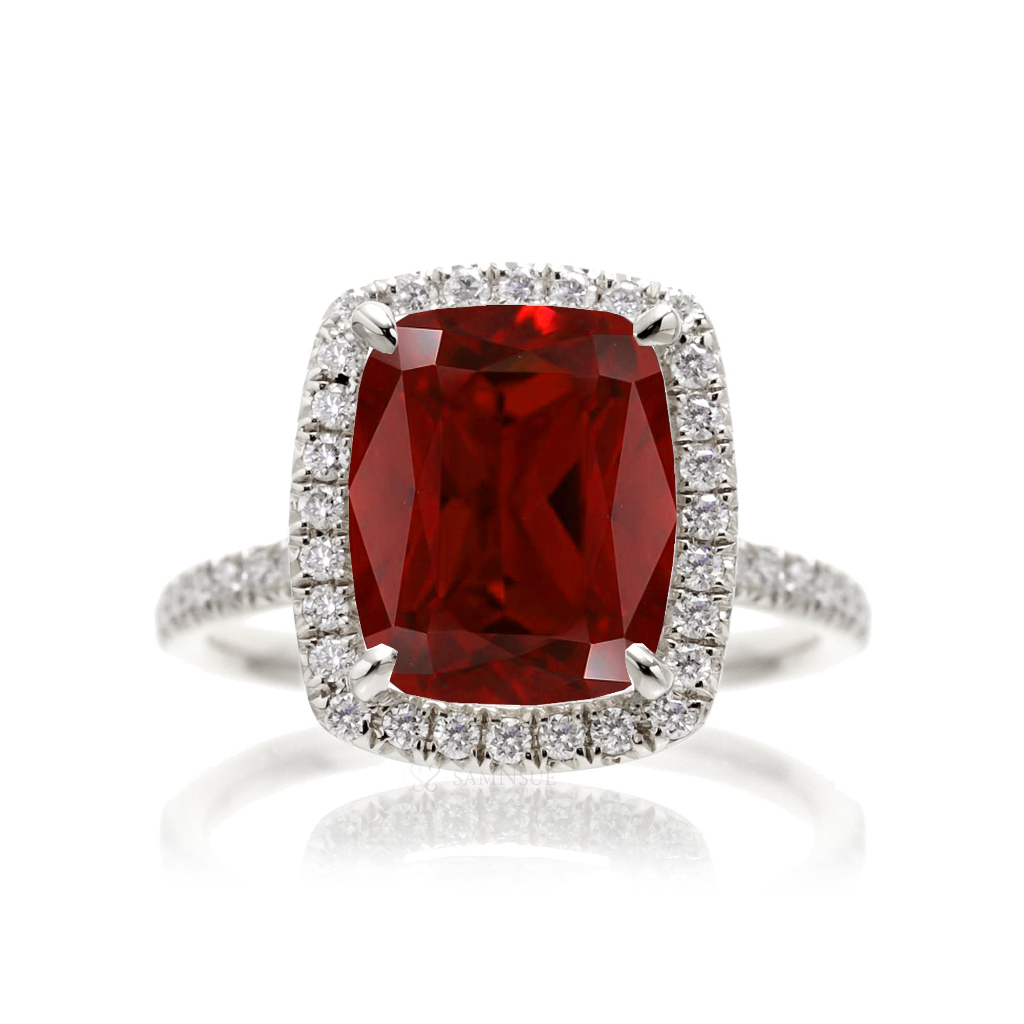 Cushion ruby and diamond halo engagement ring - The Caitlin white  gold