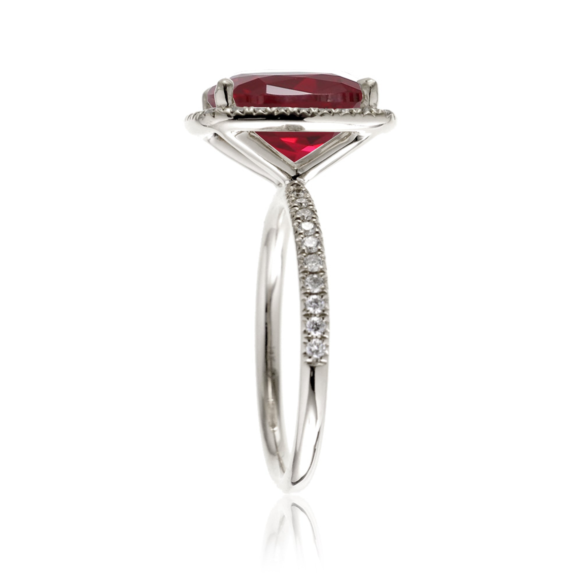 Cushion ruby and diamond halo engagement ring - The Caitlin white  gold