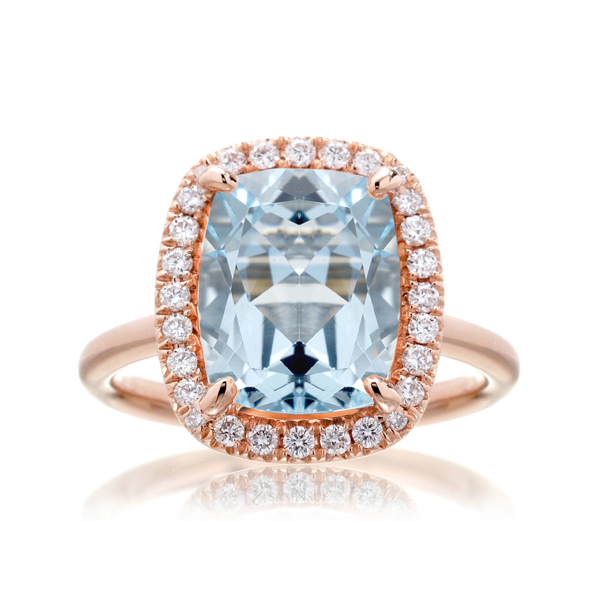 The Drenched Cushion Cut Aquamarine Ring