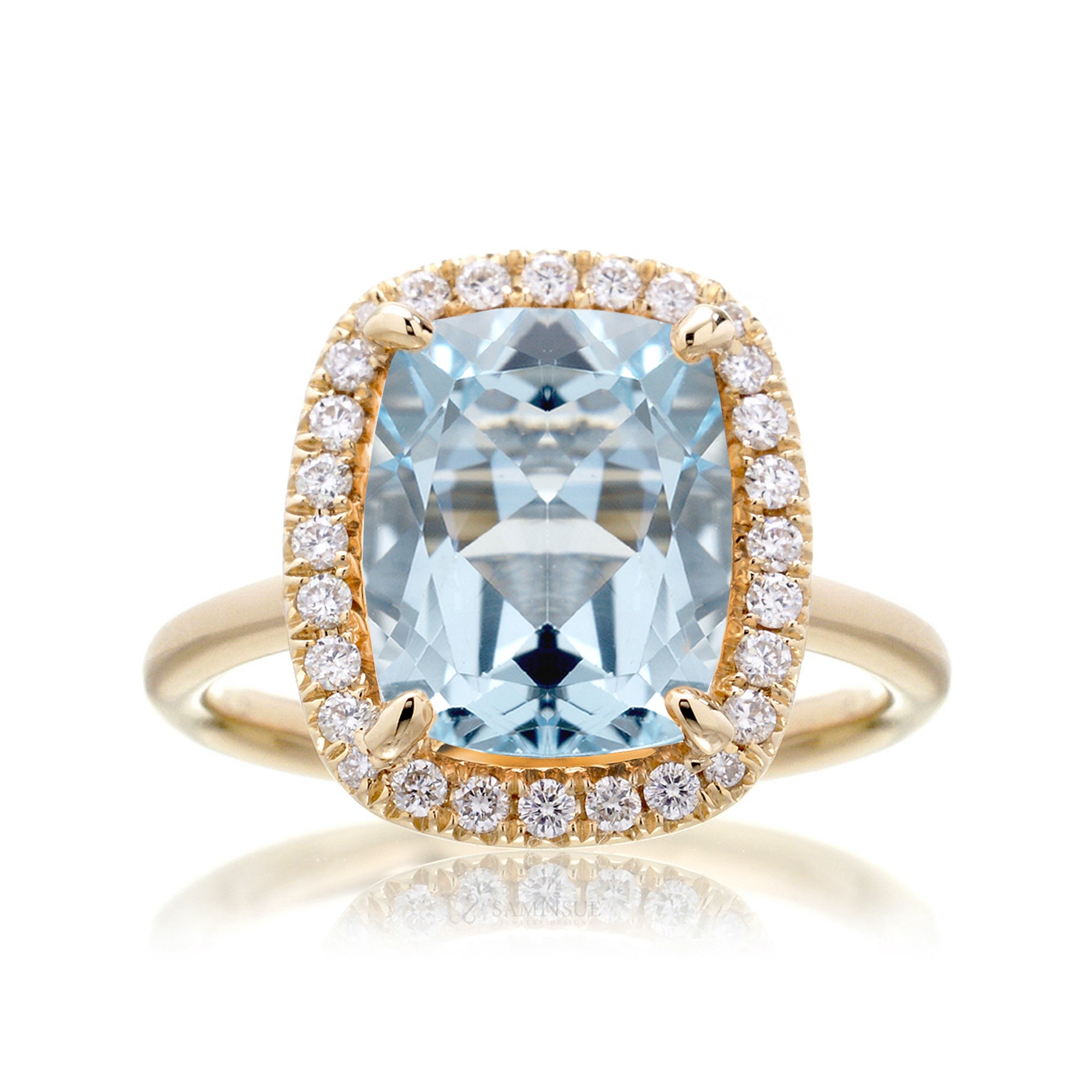 The Drenched Cushion Cut Aquamarine Ring