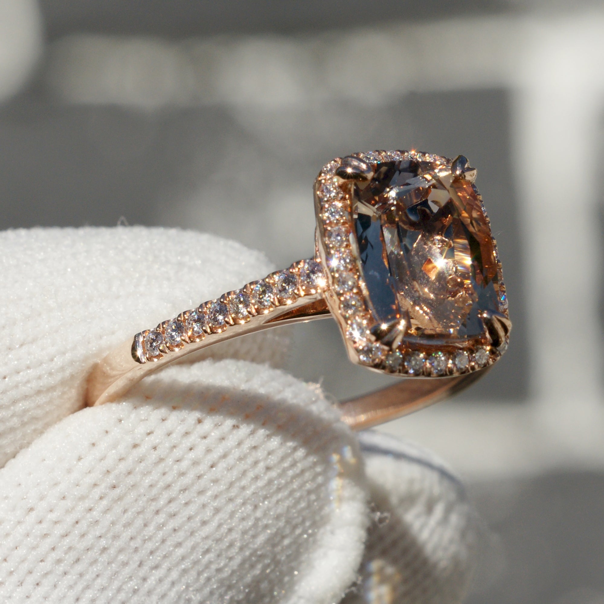 Rose gold diamond hot sale and morganite ring