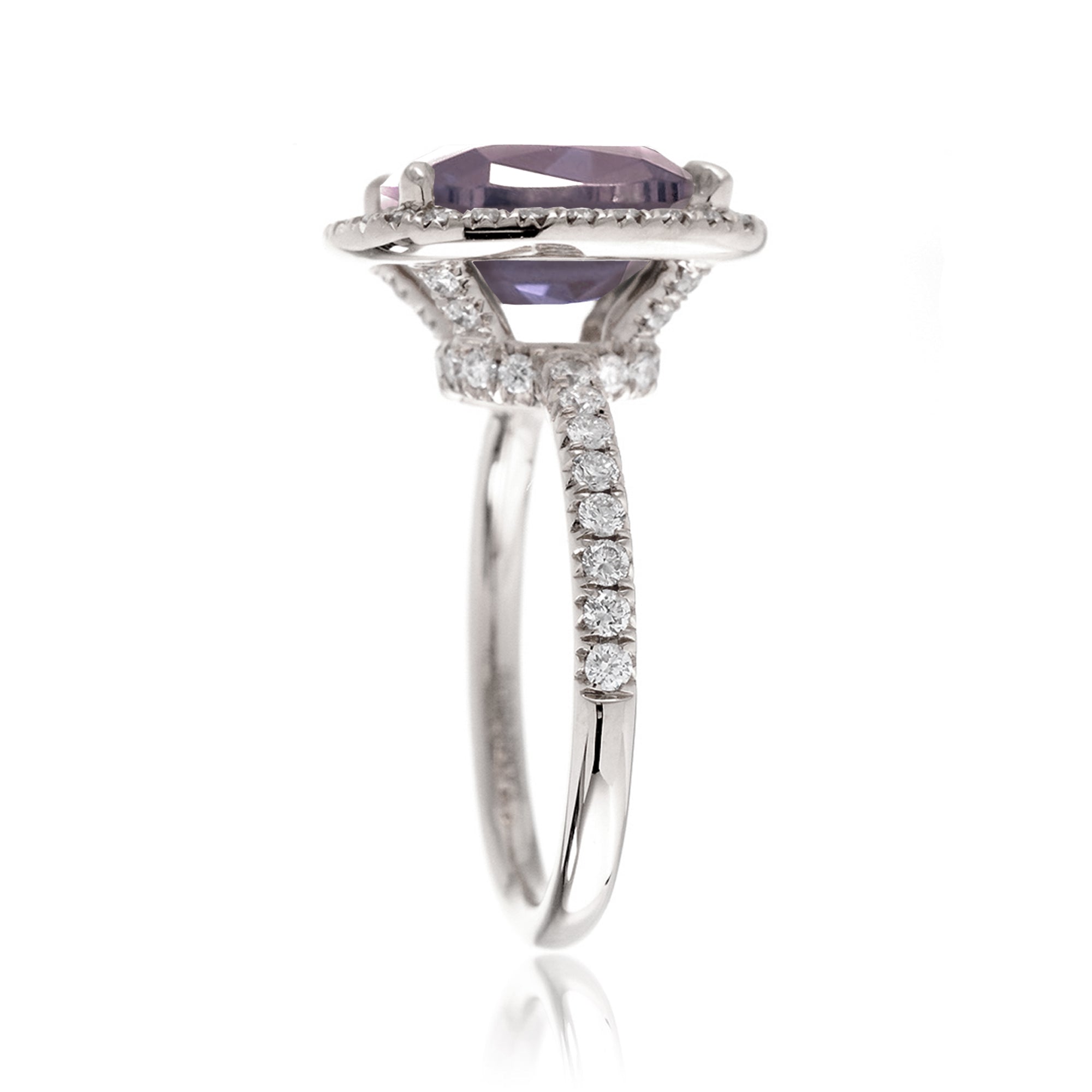 The Drenched Cushion Cut Rose De France Amethyst Ring