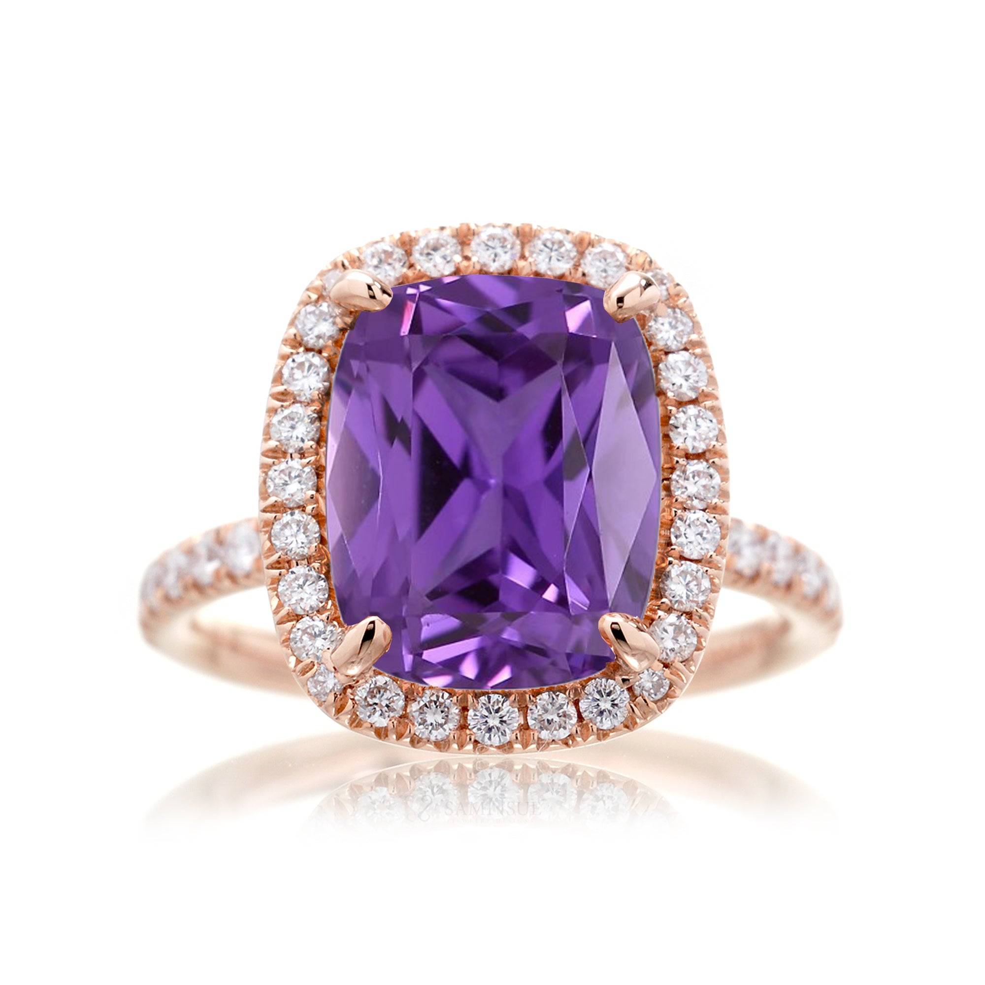 Purple sapphire engagement ring the Drenched cushion rose gold